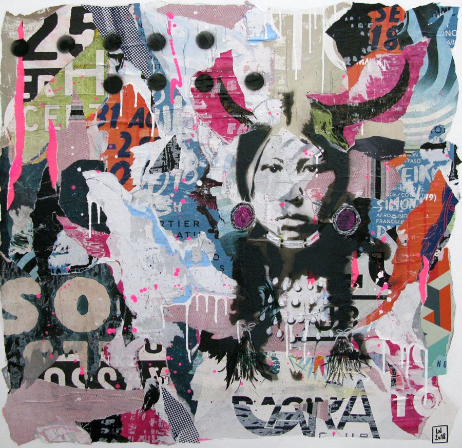 Peinture graphique format xxl LA TETE À CORNES – LN LE PAPE – 90 × 90 cm