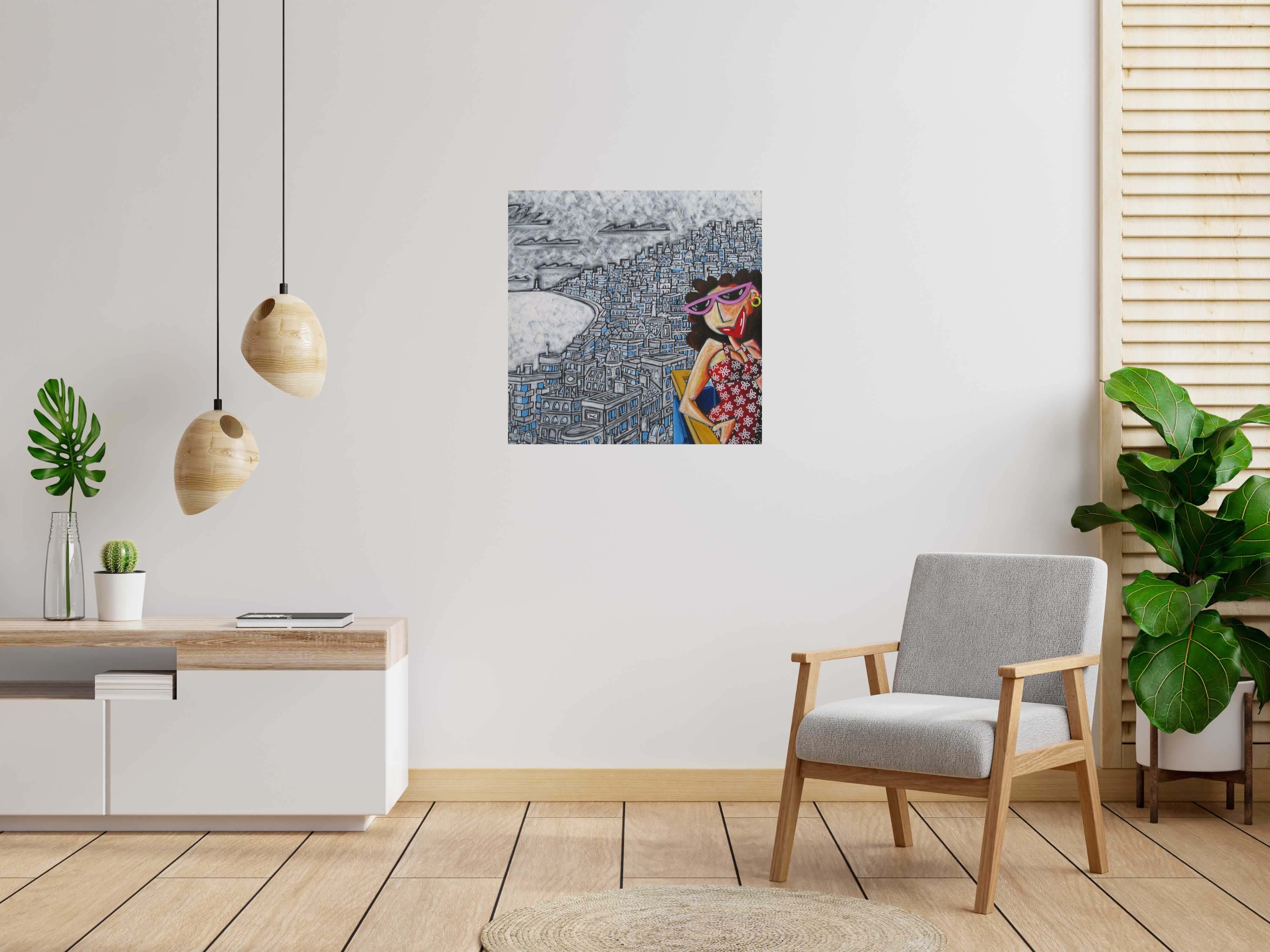 Peinture VILLE BLANCHE de B BOSS dans un intérieur – 80 × 80 cm