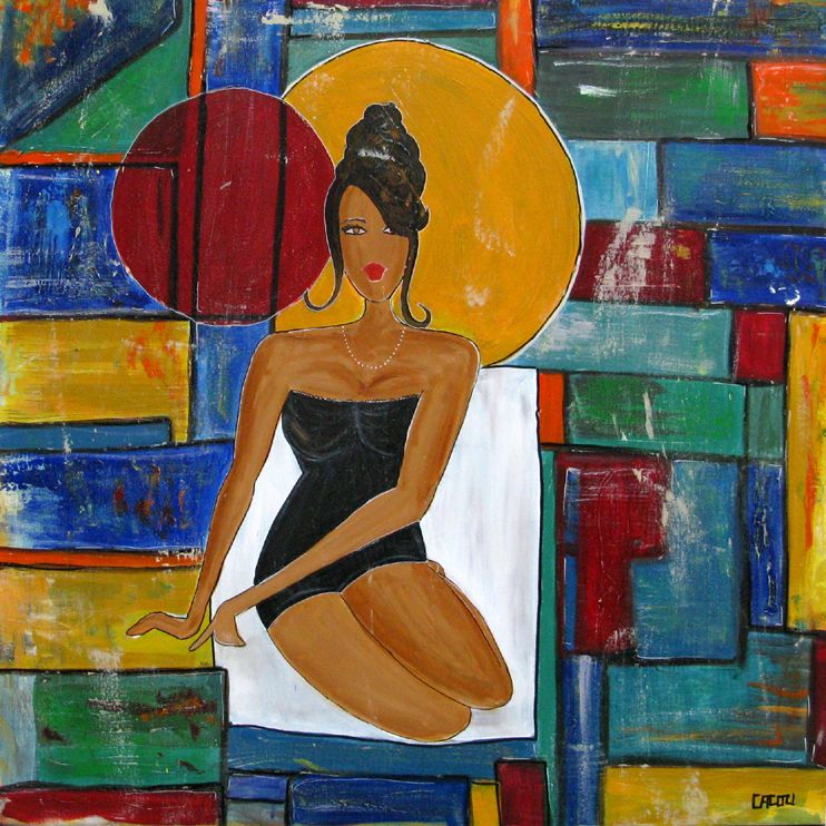 Peinture graphique grand format PAUSE – CACOU – 80 × 80 cm