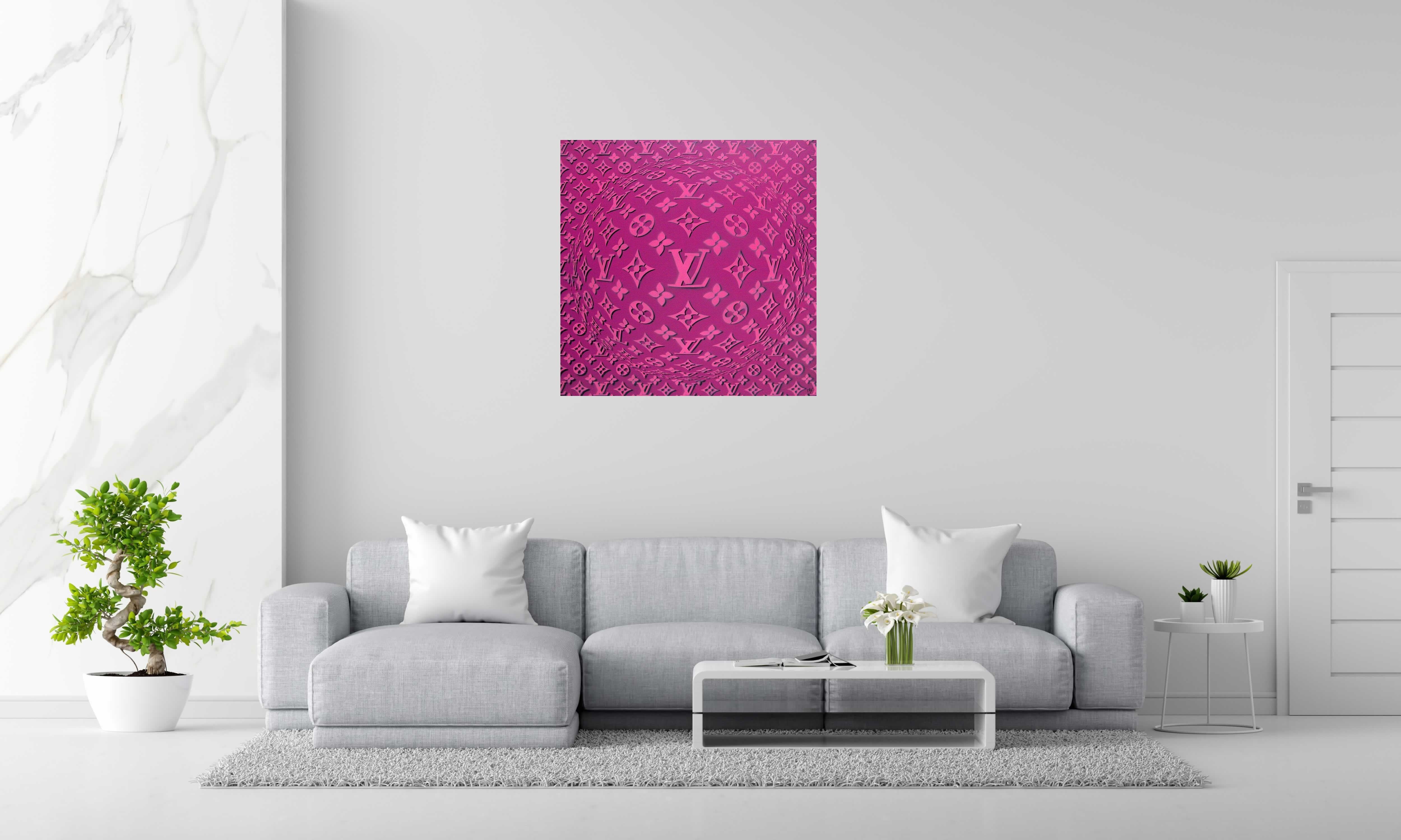 Peinture PLANETE VUITTON IV de YANN GUINCHAN dans un intérieur – 100 × 100 cm