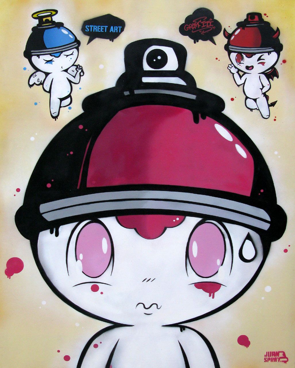 Peinture graphique grande taille bleu STREET ART OR GRAFFITI – JUAN SPRAY – 130 × 97 cm