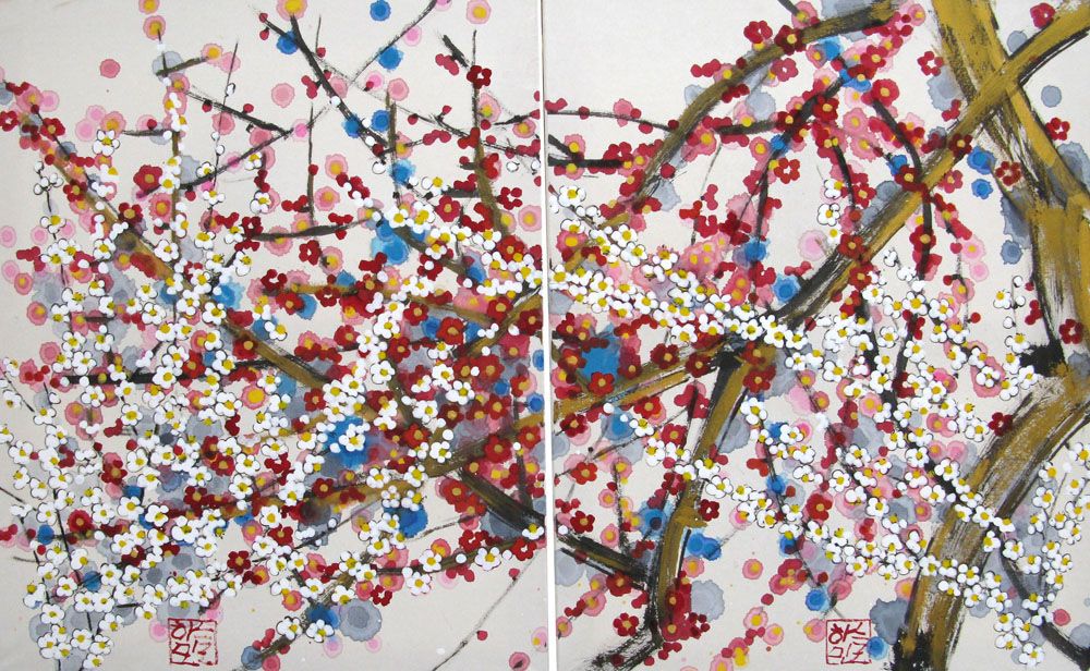 Peinture graphique grande taille DYPTIQUE JOYEUX – JEONG MIN LEE – 73 × 120 cm