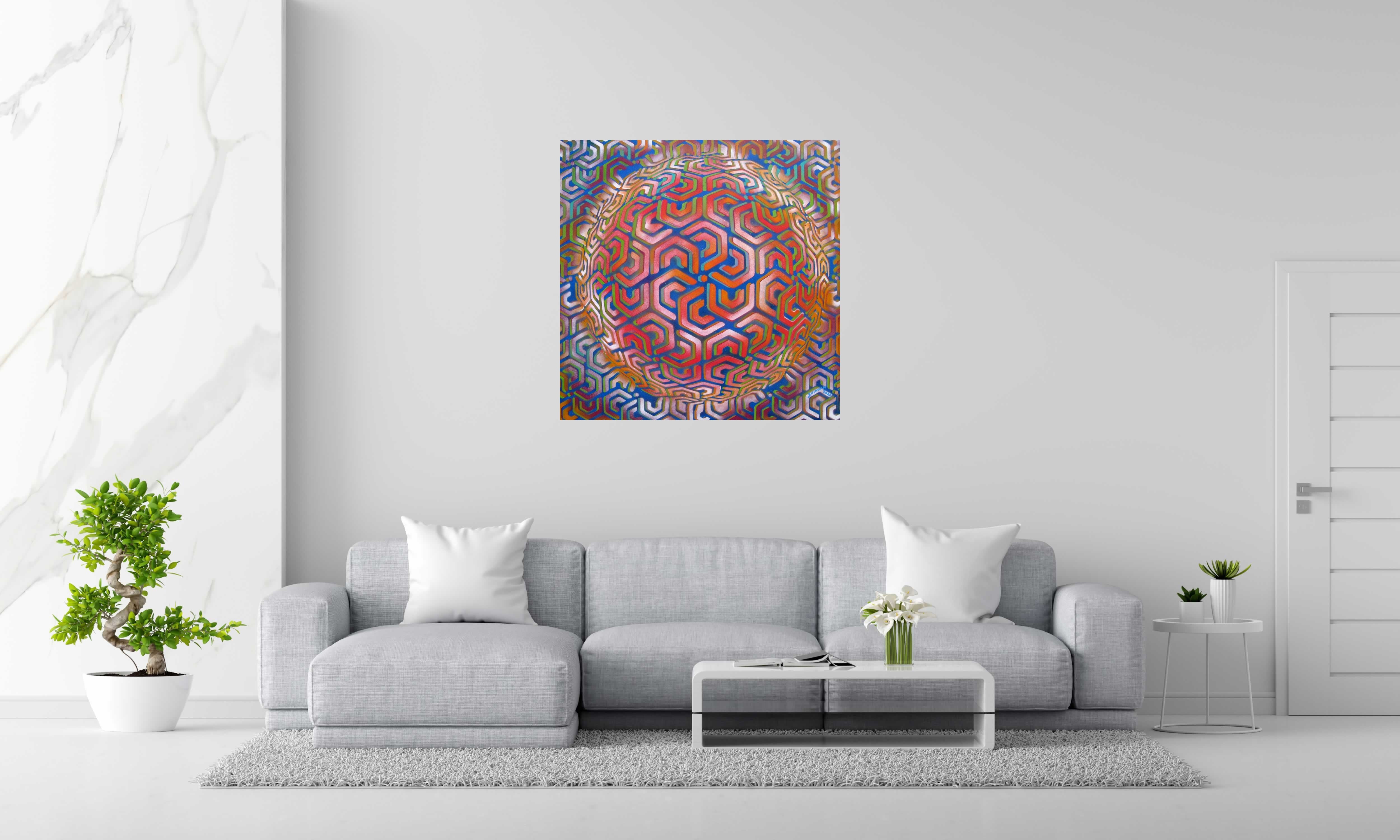 Peinture Geodesique 6 de YANN GUINCHAN dans un intérieur – 100 × 100 cm