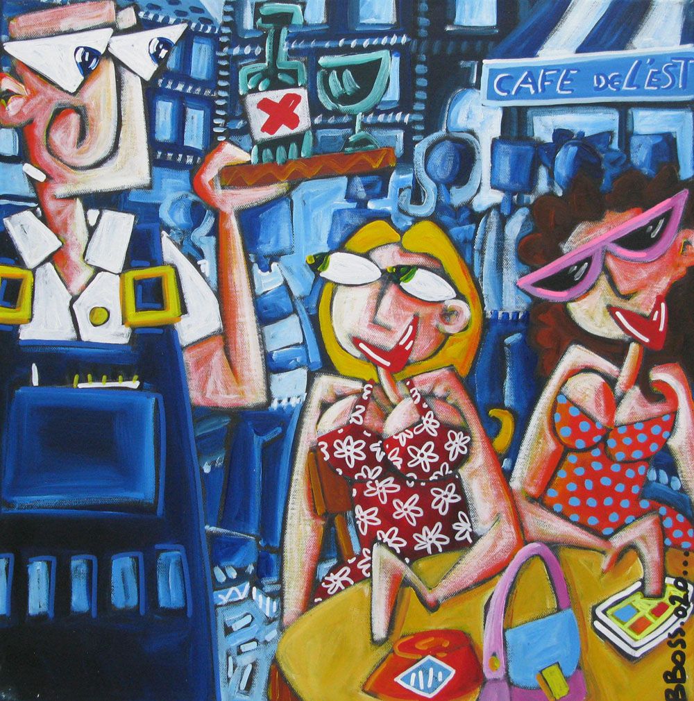 Peinture graphique moyen format CAFE DE L'EST – B BOSS – 50 × 50 cm