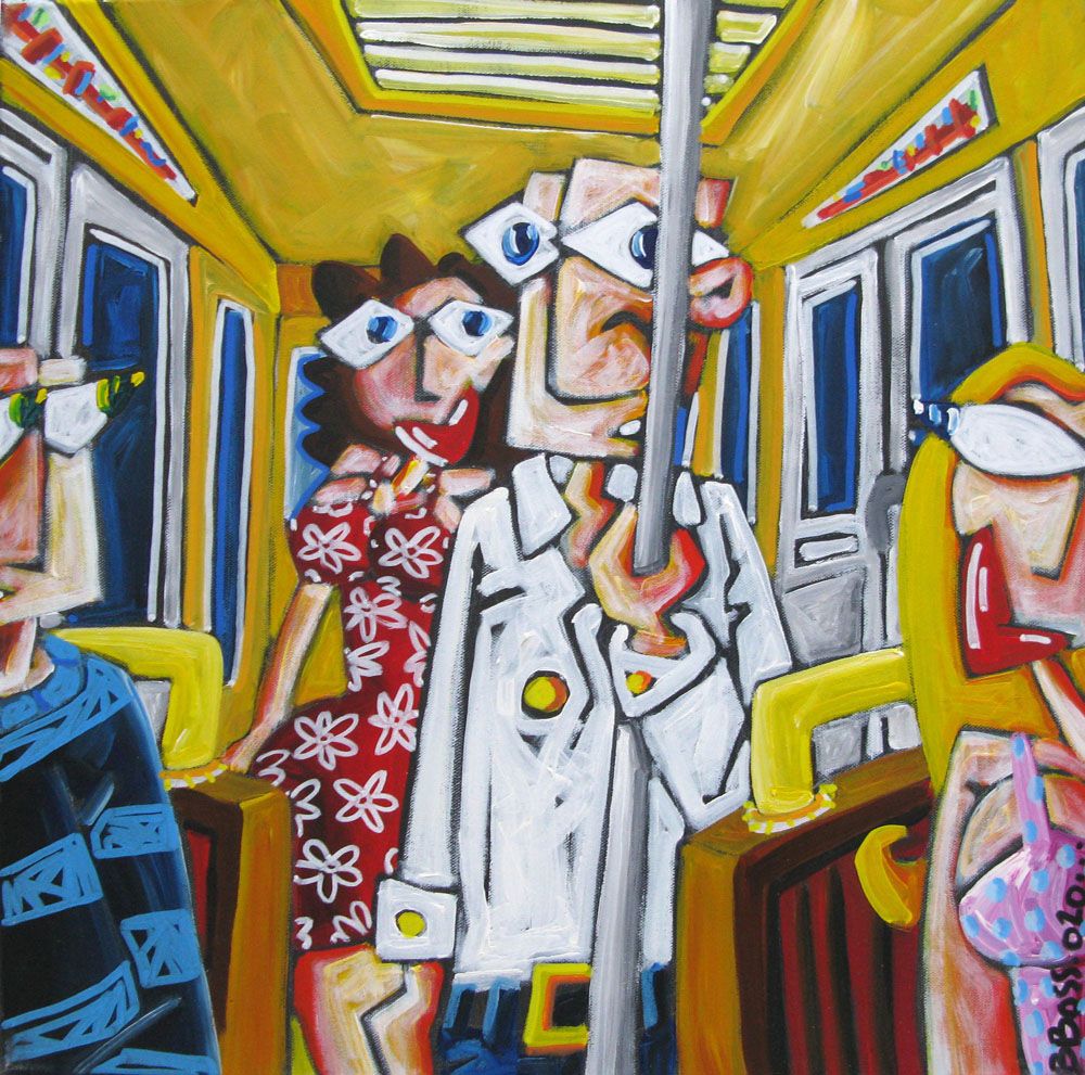 Peinture graphique moyen format LIGNE 13 – B BOSS – 50 × 50 cm