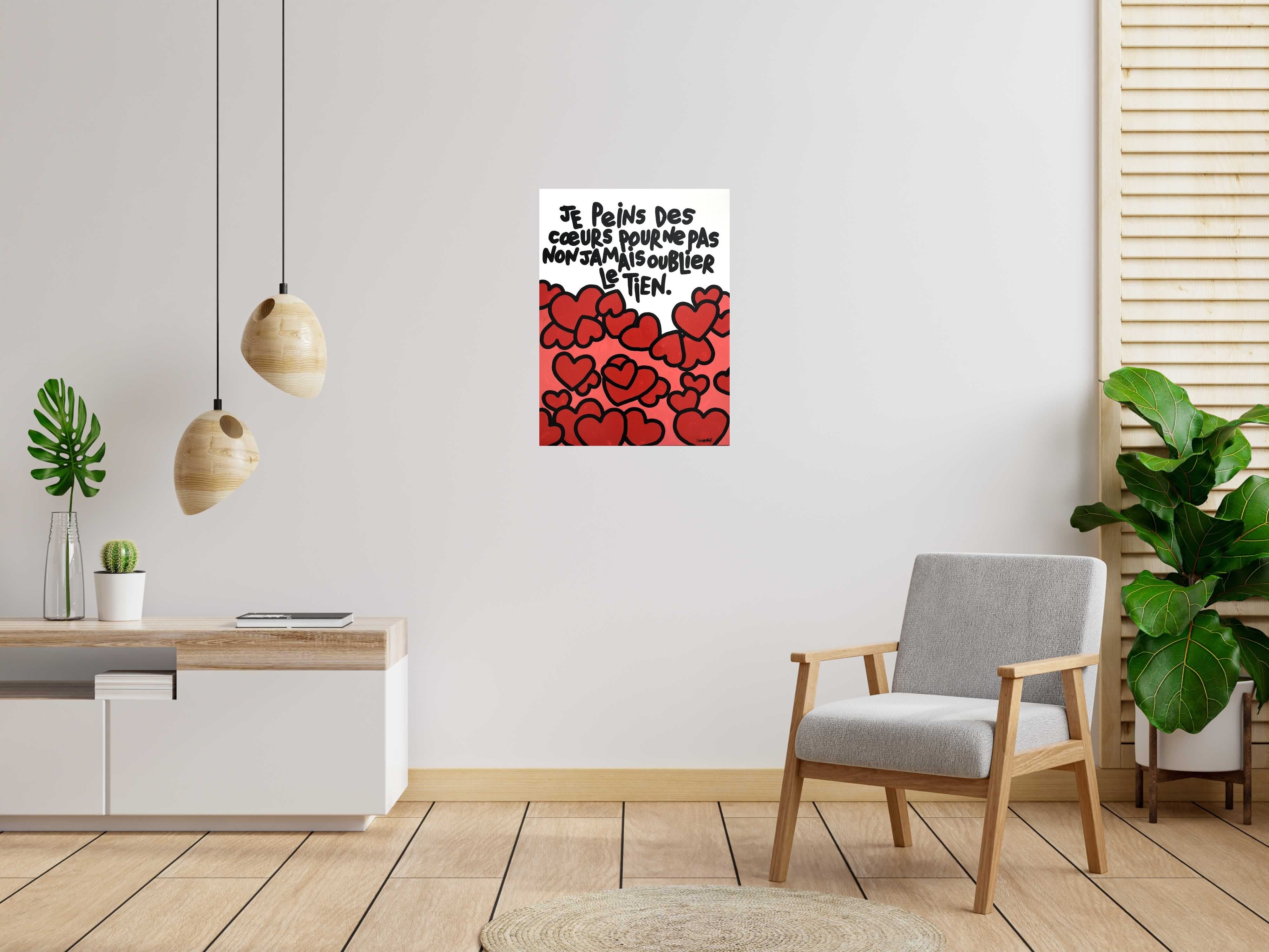 Peinture Je peins des coeurs de L'OISEAU NOIR dans un intérieur – 60 × 81 cm
