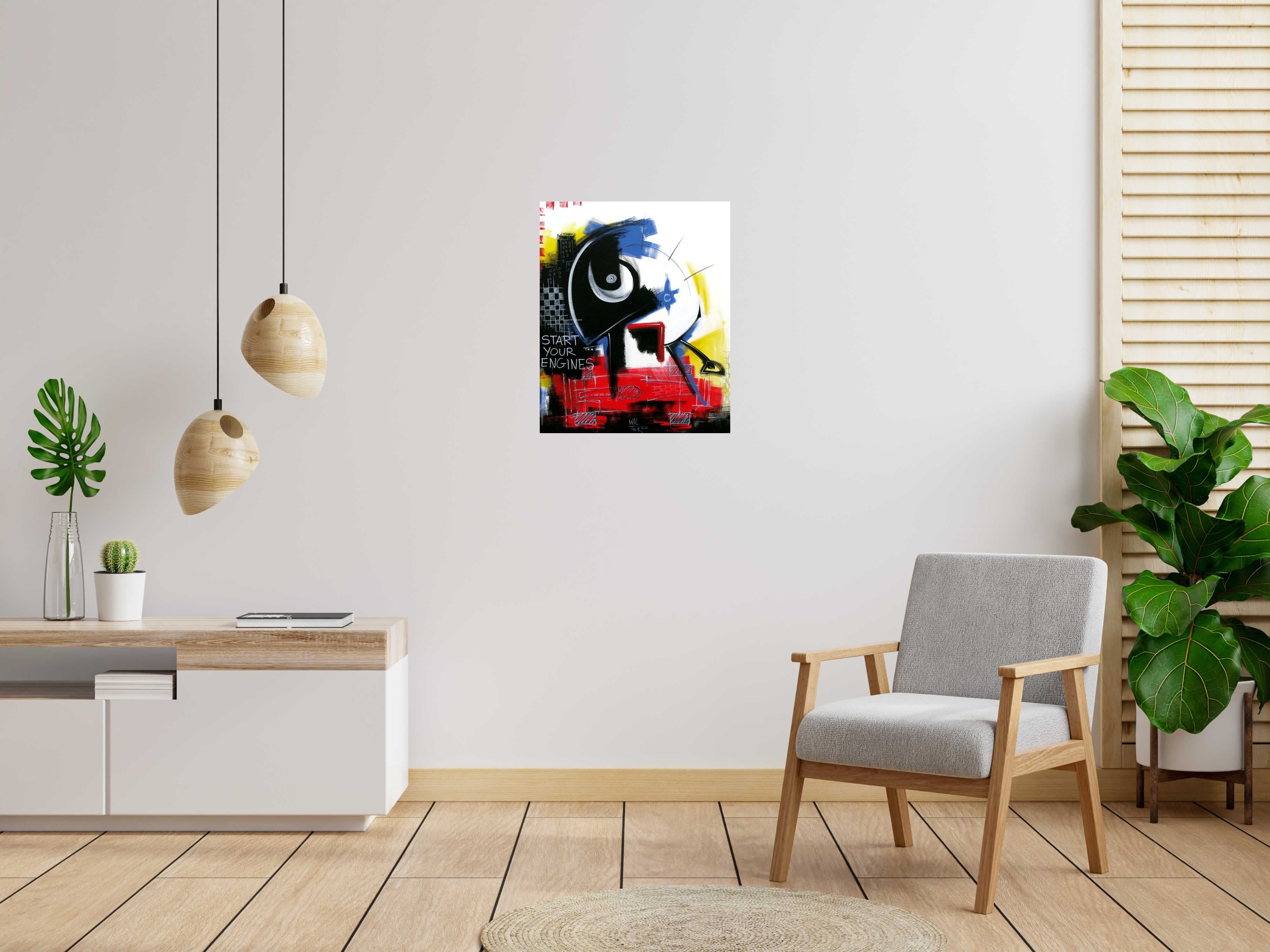 Peinture START YOUR ENGINES de WALTER dans un intérieur – 73 × 60 cm