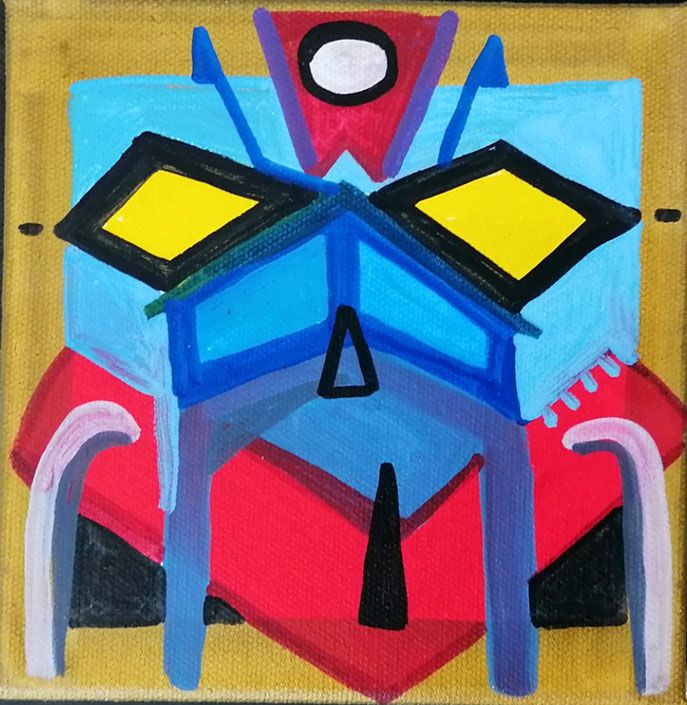 Peinture graphique petit format GOLDORAK 3 – TAREK – 15 × 15 cm