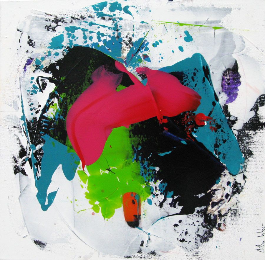 Peinture petit format bleu et gris ACIDULE 1 – CELINE WEBER – 40 × 40 cm