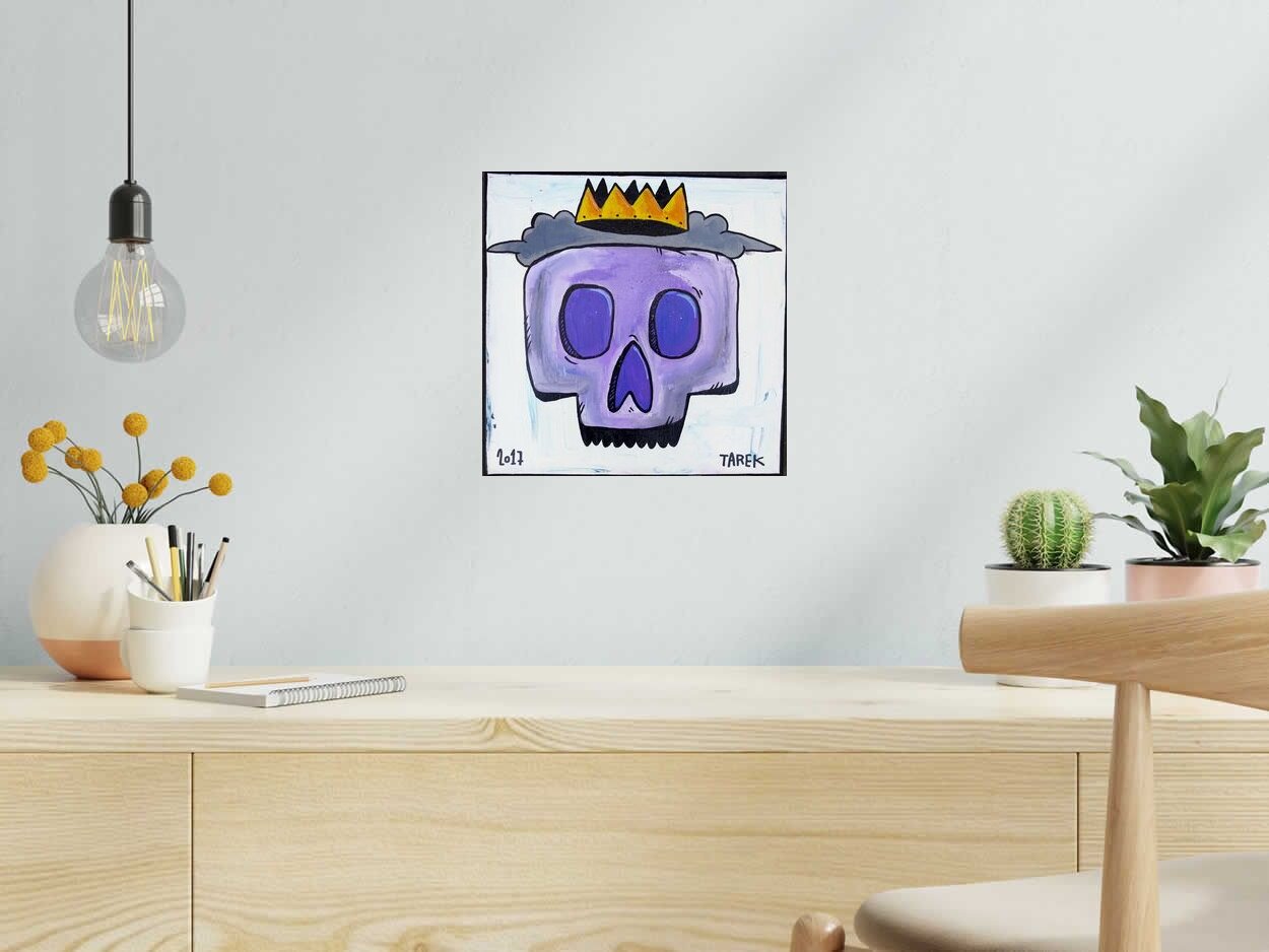 Peinture ORANGE VIOLET COURONNE de TAREK dans un intérieur – 30 × 30 cm