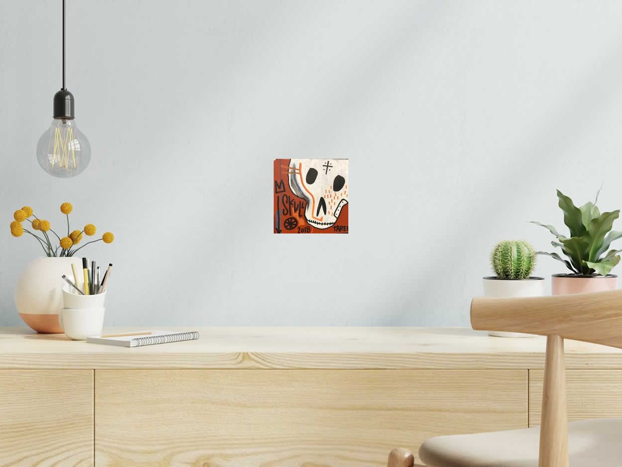 Peinture SKULL BROWN de TAREK dans un intérieur – 15 × 15 cm