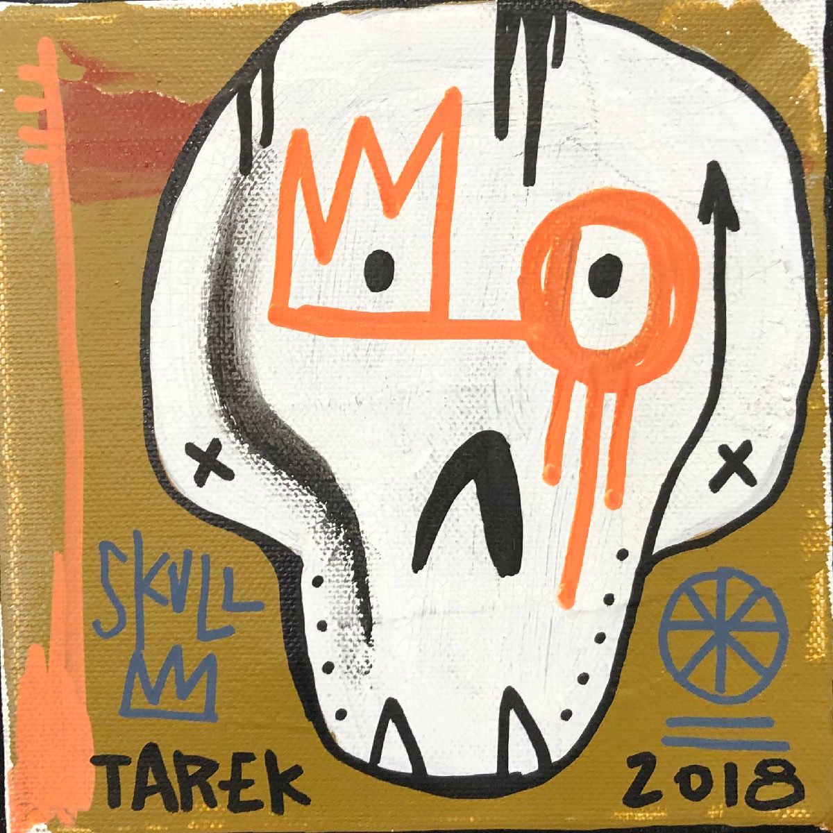 Peinture petit format SKULL OCRE – TAREK – 15 × 15 cm