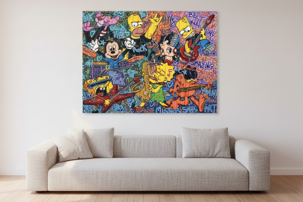 Peinture Rock Music de RICO SAB dans un intérieur – 146 × 114 cm