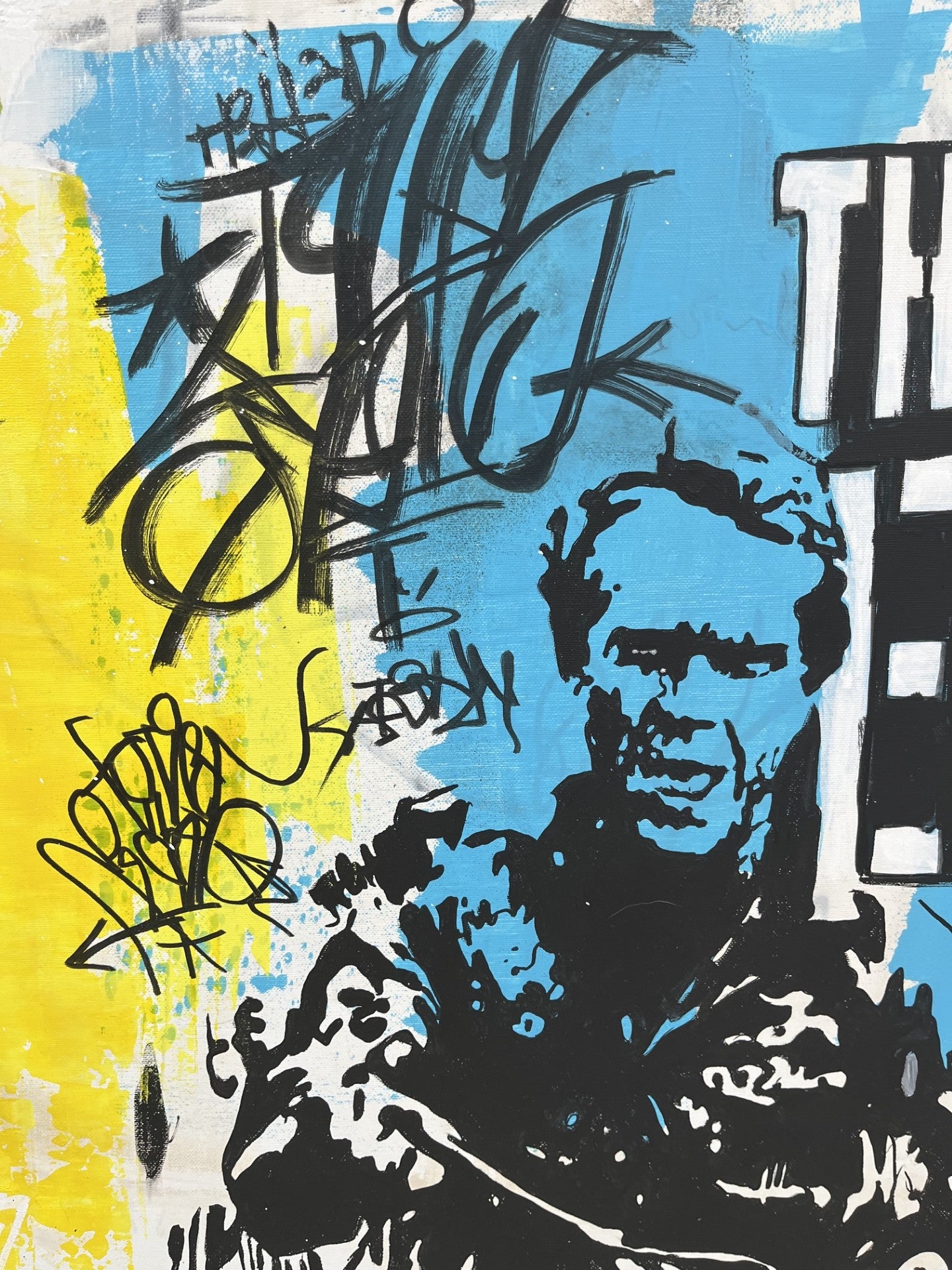 Peinture street art format xxl blanc et noir The Great Escape – PATRICIA GADISSEUR – 100 × 120 cm