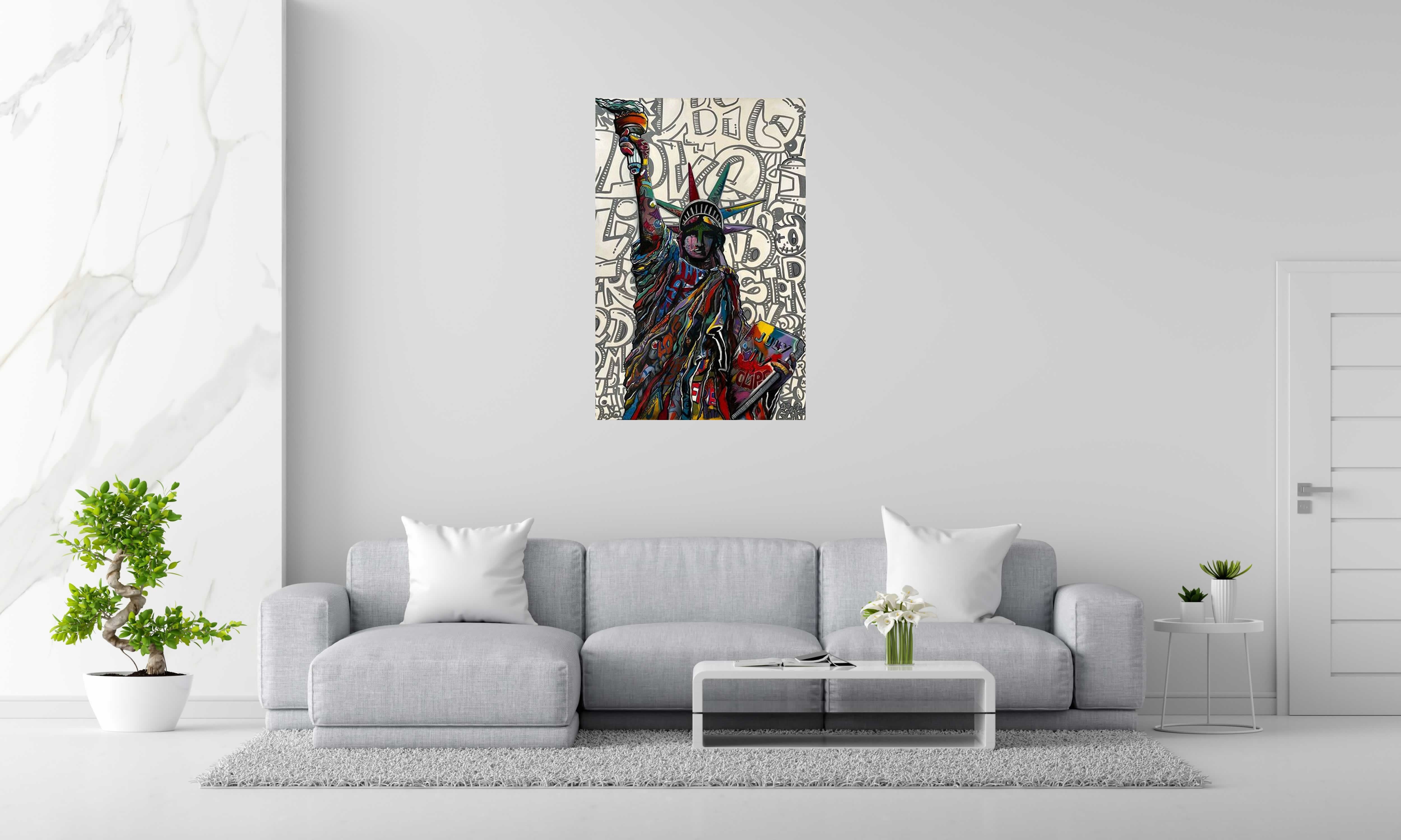 Peinture LIBERTE CHERIE de GUTI dans un intérieur – 115 × 75 cm