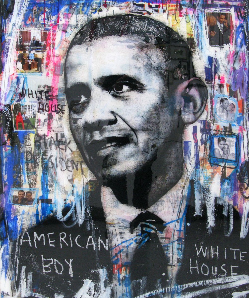 Peinture street art format xxl BLACK PRESIDENT – THIERRY RASINE – 100 × 81 cm