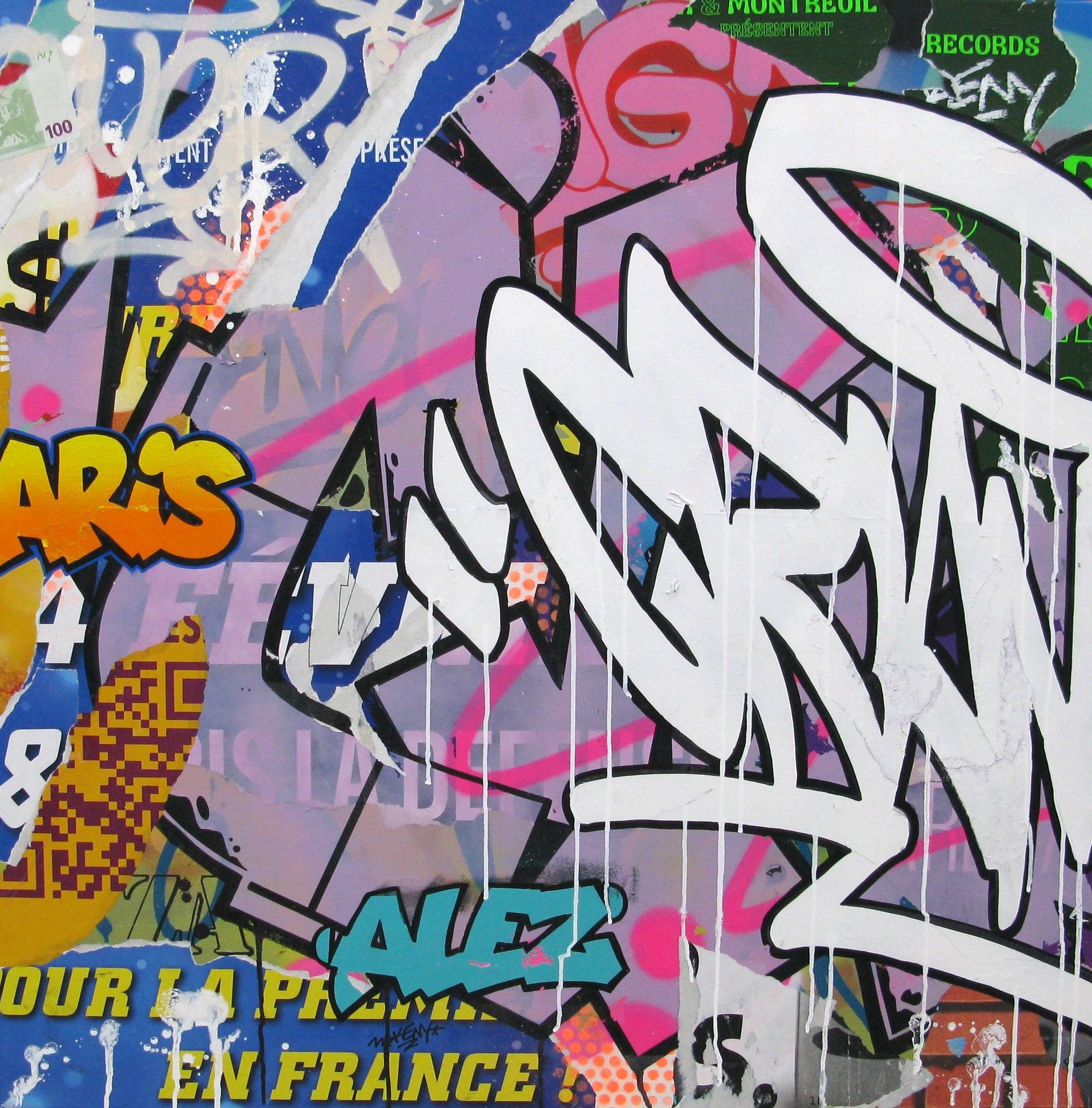 Peinture street art grand format I NEED MONEY – KENY – 100 × 100 cm