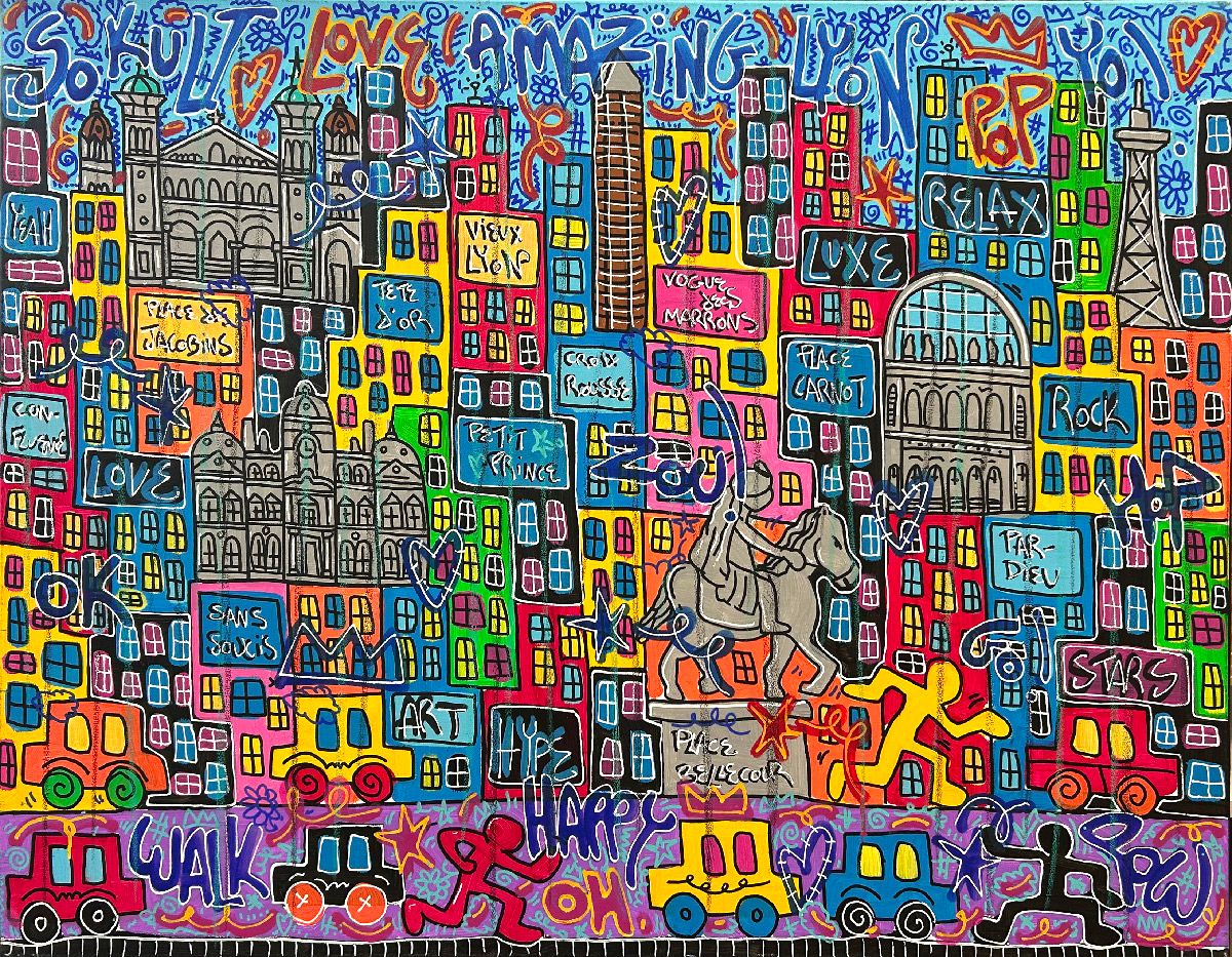 Peinture street art grand format Amazing Lyon – RICO SAB – 116 × 89 cm
