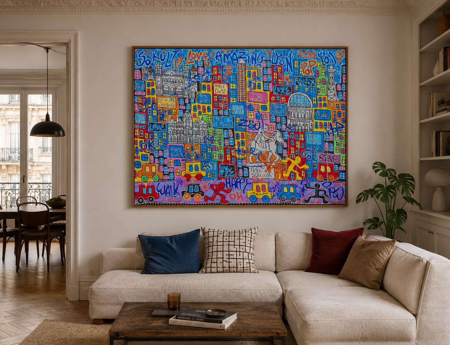 Peinture Amazing Lyon de RICO SAB dans un intérieur – 116 × 89 cm