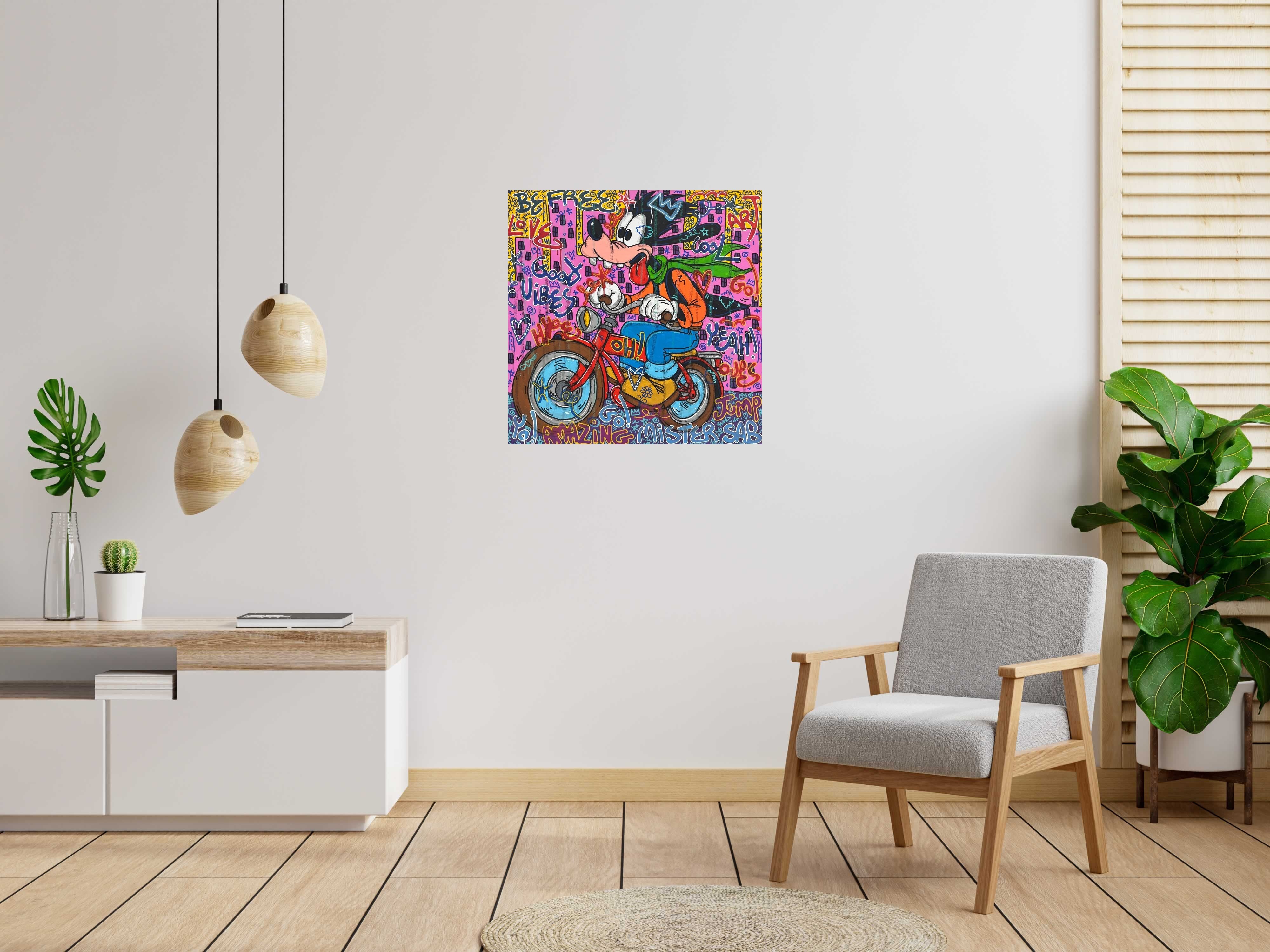 Peinture Krazy Dingo de RICO SAB dans un intérieur – 80 × 80 cm