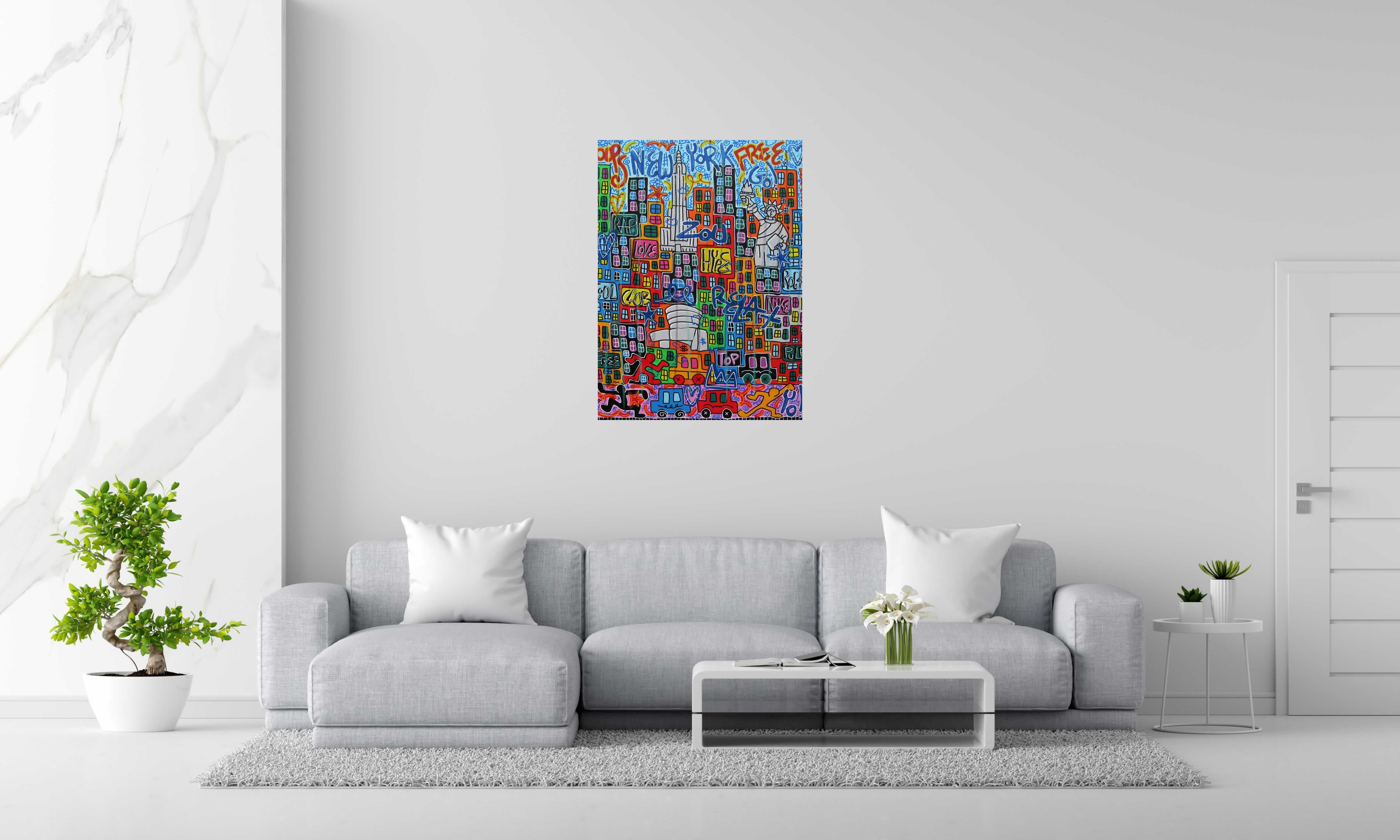 Peinture New York yeah de RICO SAB dans un intérieur – 73 × 100 cm