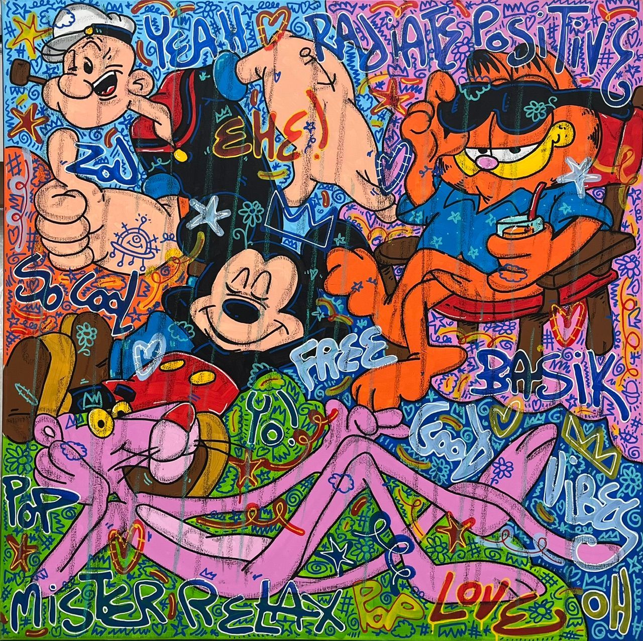 Peinture street art grand format Radiate Positive – RICO SAB – 100 × 100 cm