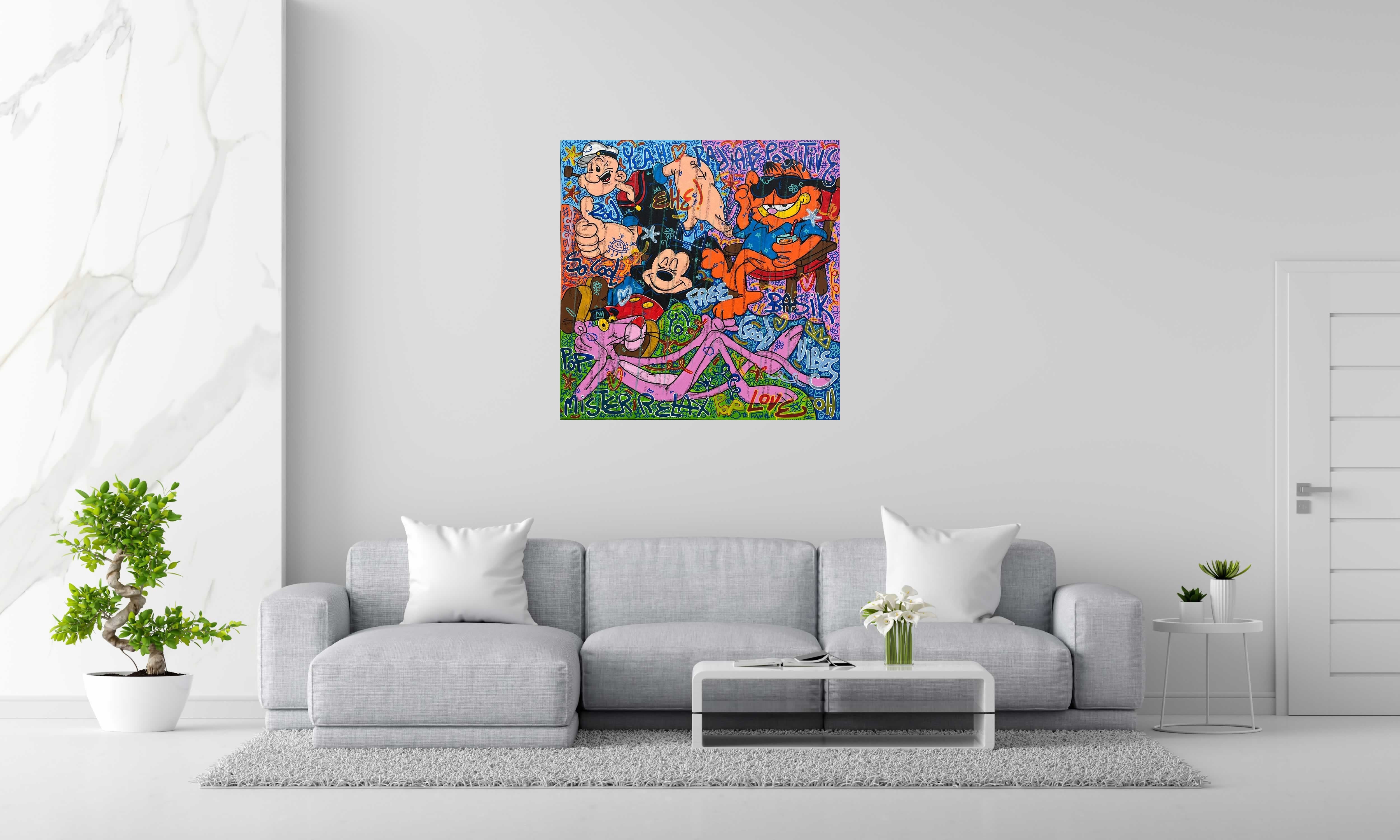 Peinture Radiate Positive de RICO SAB dans un intérieur – 100 × 100 cm