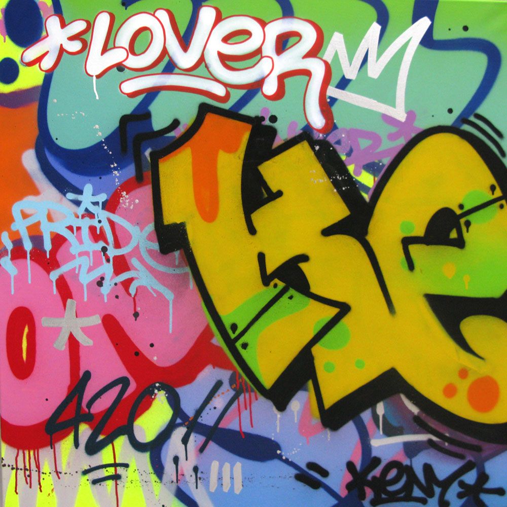 Peinture street art grande taille LOVER TOYZER – KENY – 100 × 100 cm