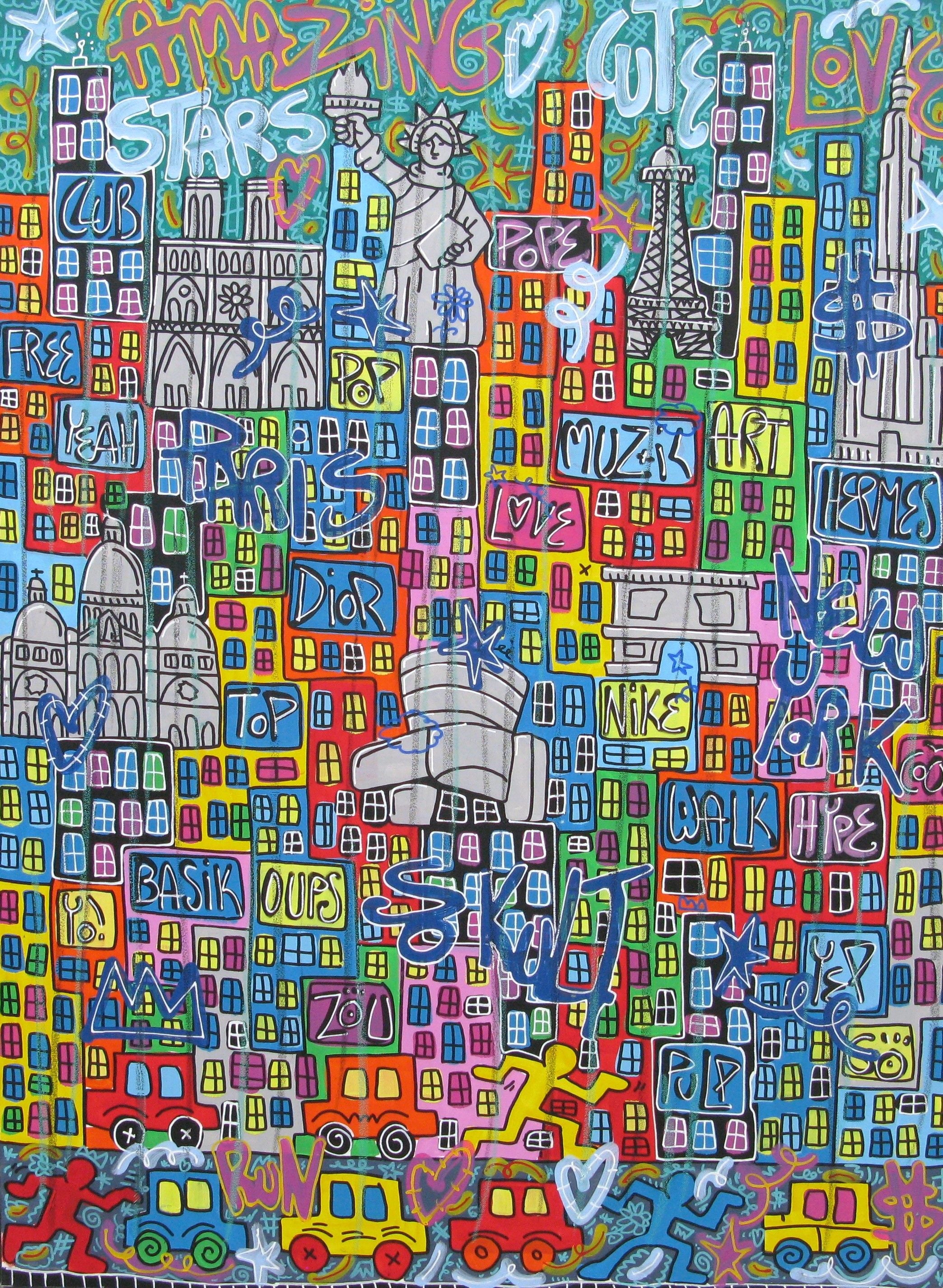 Peinture street art grande taille New york Paris – RICO SAB – 97 × 130 cm