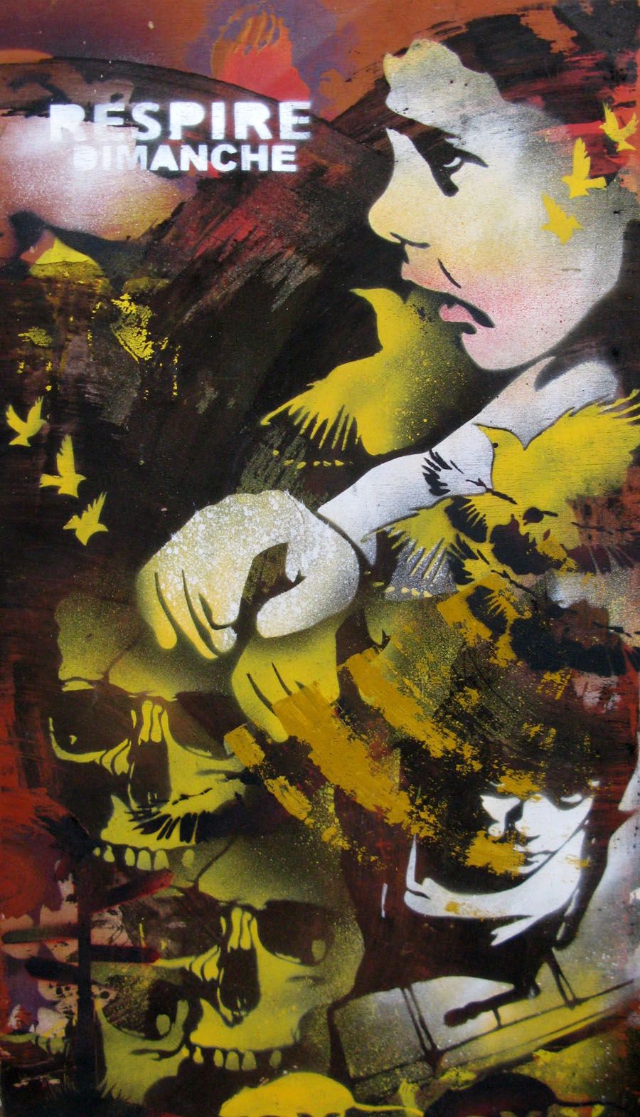 Peinture street art moyen format brun DIMANCHE – KARO TRASS – 83 × 45 cm