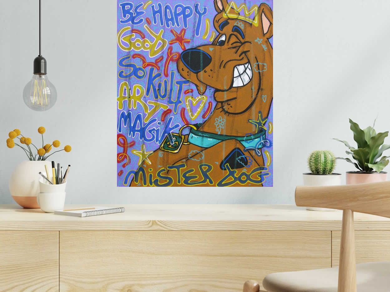 Peinture Mister dog de RICO SAB dans un intérieur – 50 × 60 cm