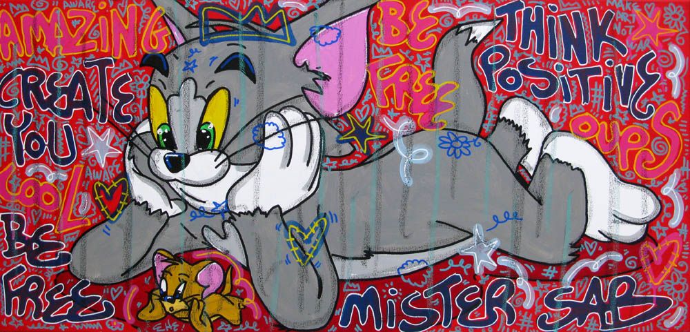 Peinture street art moyen format Think positive – RICO SAB – 50 × 100 cm