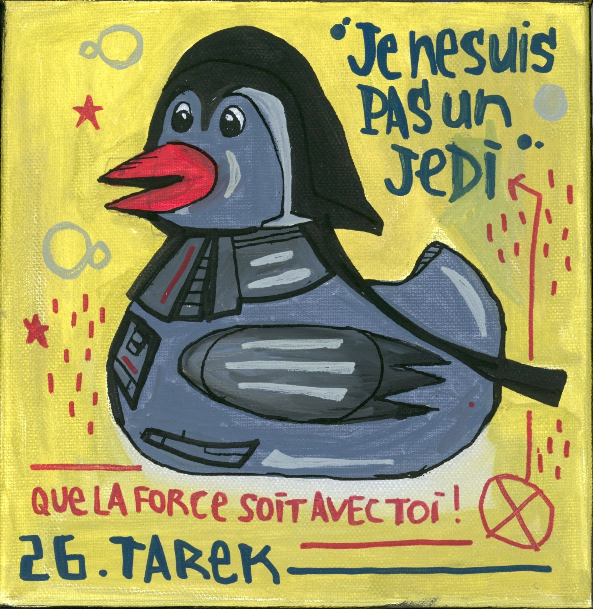 Peinture street art petit format jaune Je ne suis pas un Jedi – TAREK – 20 × 20 cm