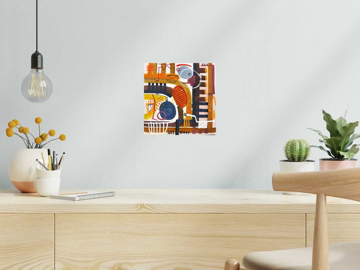 Peinture Geometrik 2 de TAREK dans un intérieur – 25 × 25 cm