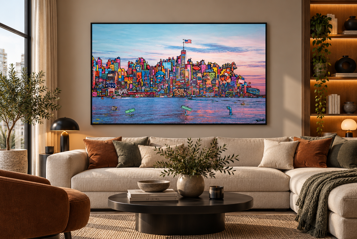 Peinture New York Skyline XL 2026 de BLACH dans un intérieur – 150 × 100 cm