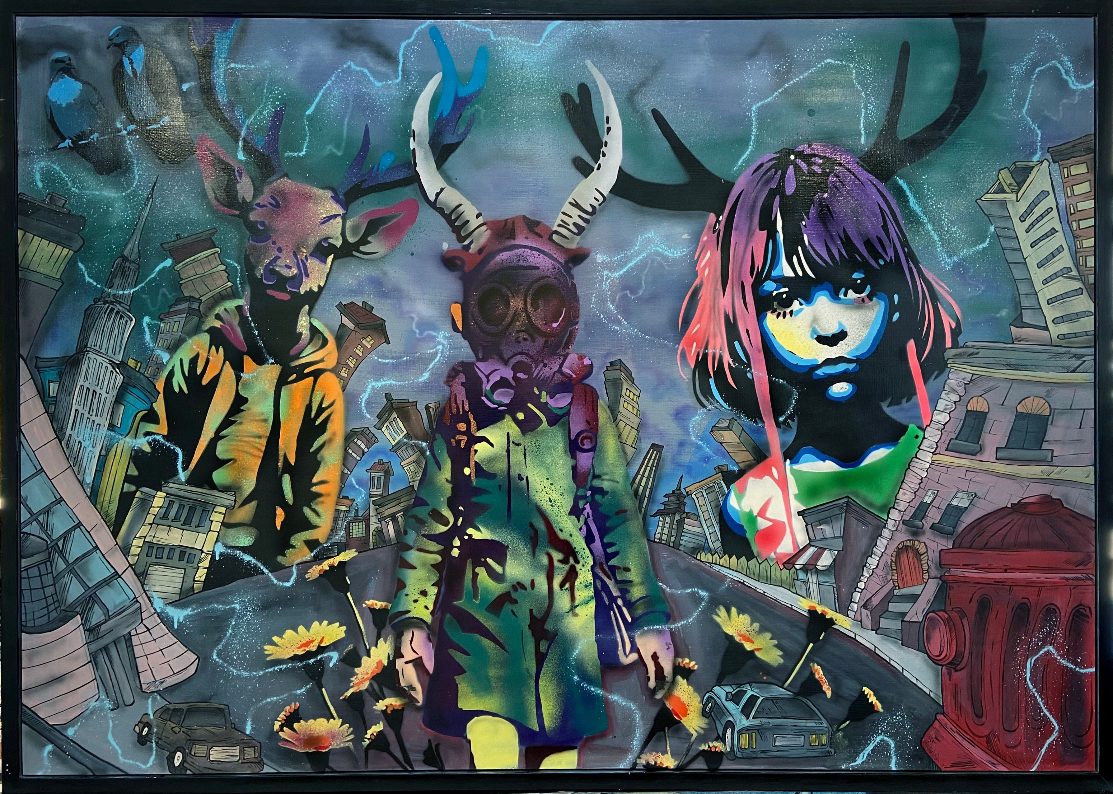Tableau de Craig & Emer a pour titre  Les Cornus 2 style street art  dim : Craig & Emerprix:1200