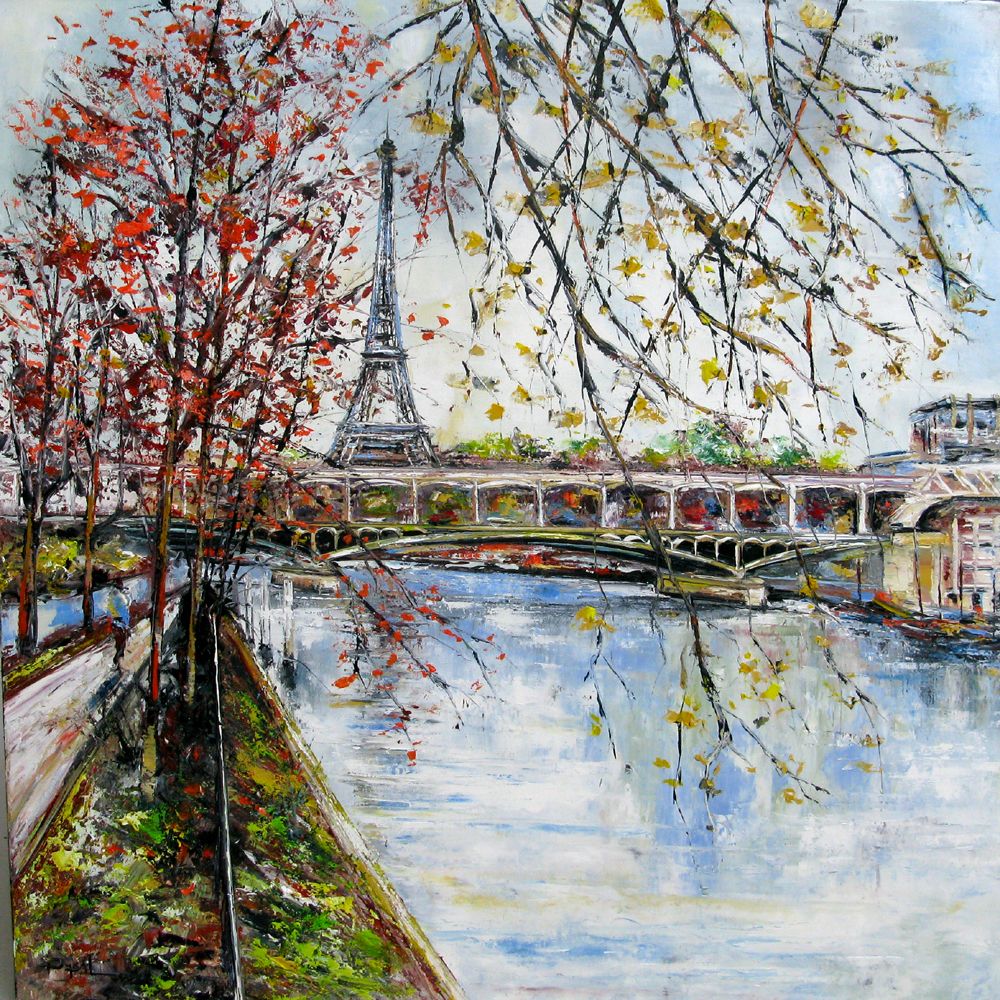 Tableau de PHIL a pour titre  Iles aux cygnes style figuratif dim : PHILprix:450