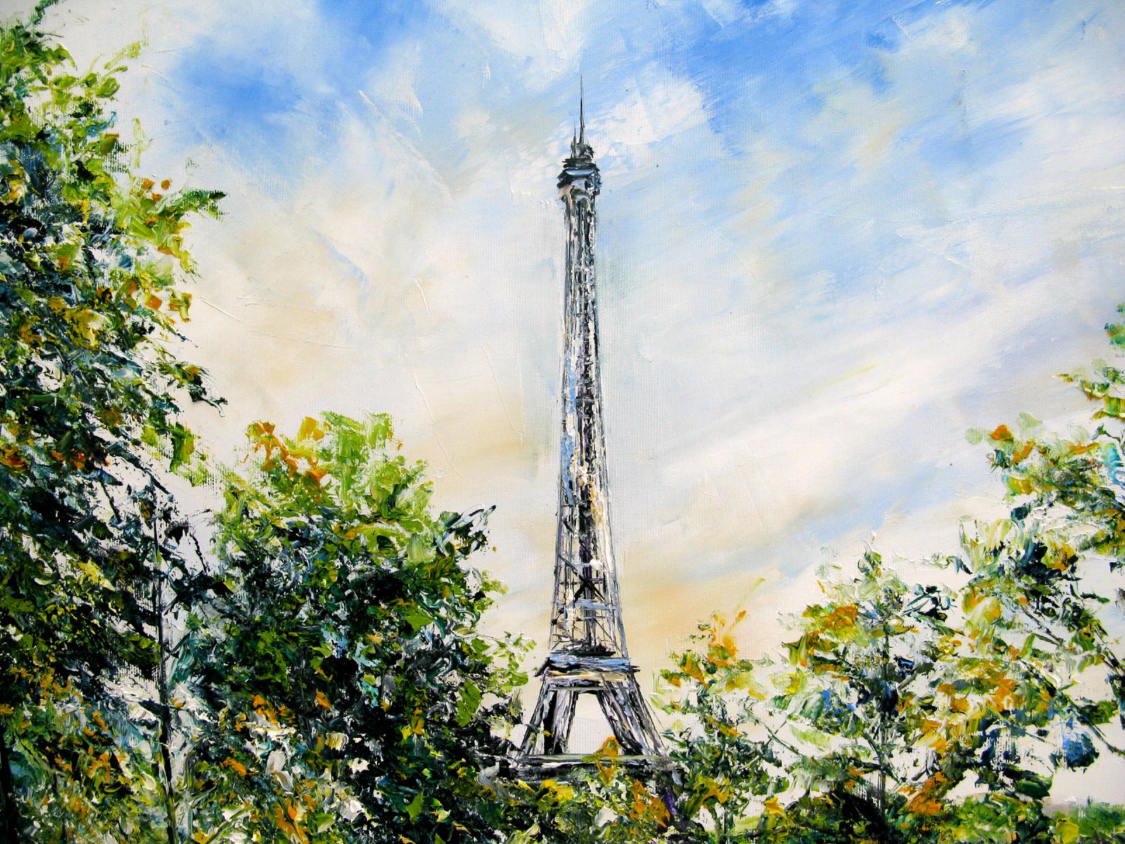 Tableau de PHIL a pour titre  Jardin du Trocadero style figuratif dim : PHILprix:700