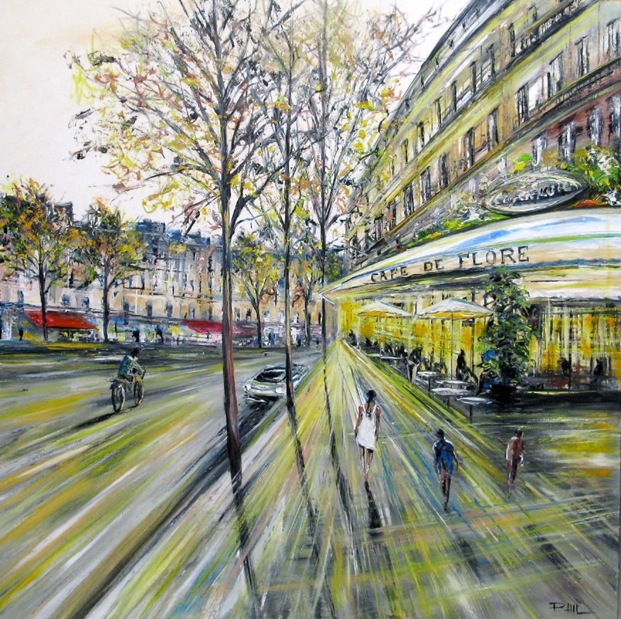 Tableau de PHIL a pour titre  Le cafe de flore style figuratif dim : PHILprix:550