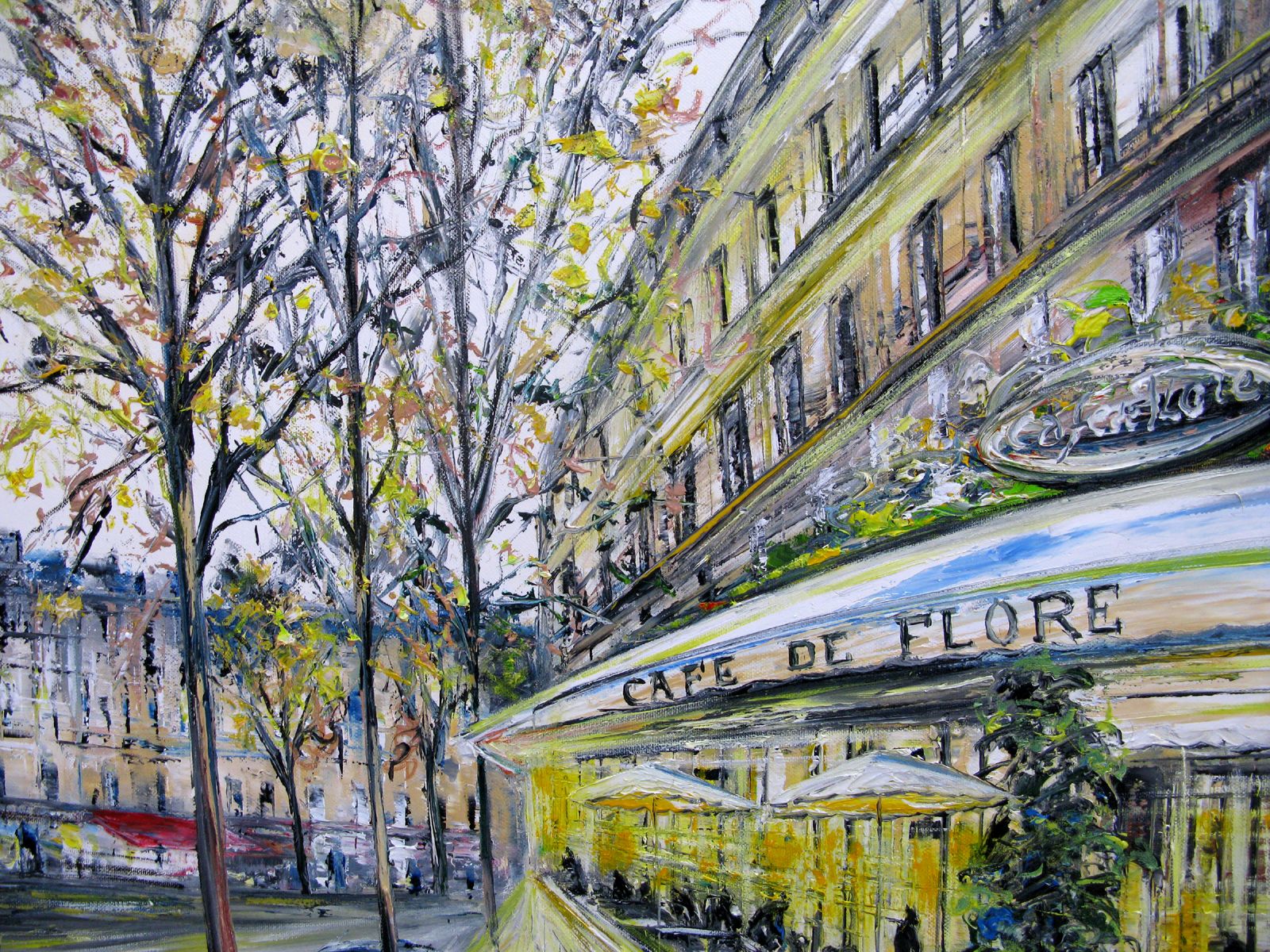 Tableau de PHIL a pour titre  Le cafe de flore style figuratif dim : PHILprix:550
