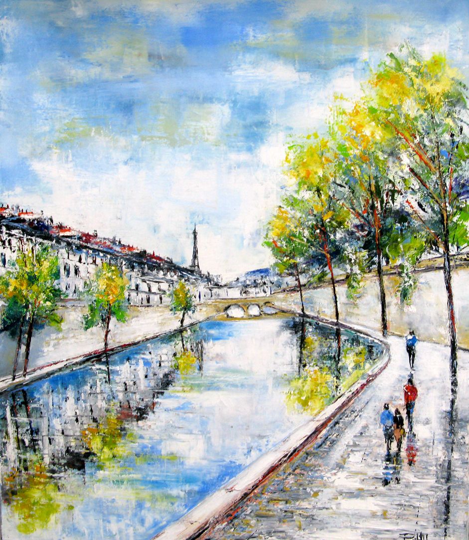 Tableau de PHIL a pour titre  Les quais de Paris style figuratif dim : PHILprix:350