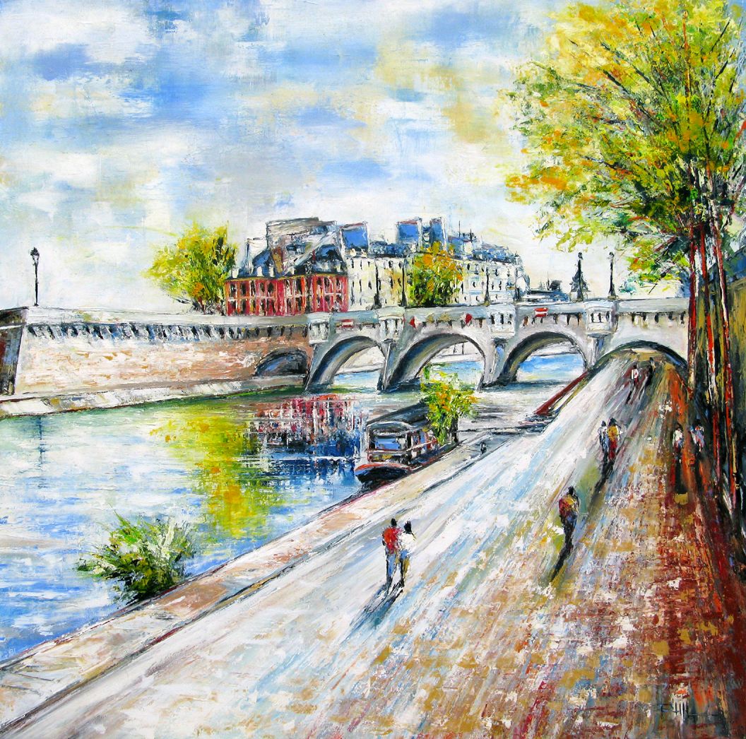 Tableau de PHIL a pour titre  Pont neuf - Paris style figuratif dim : PHILprix:450