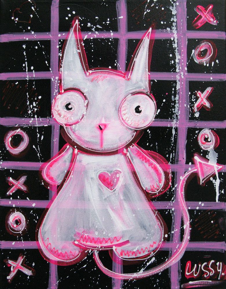 Tableau de LUSSY a pour titre  pink cat 2 style graffiti, street pop art dim : LUSSYprix:110