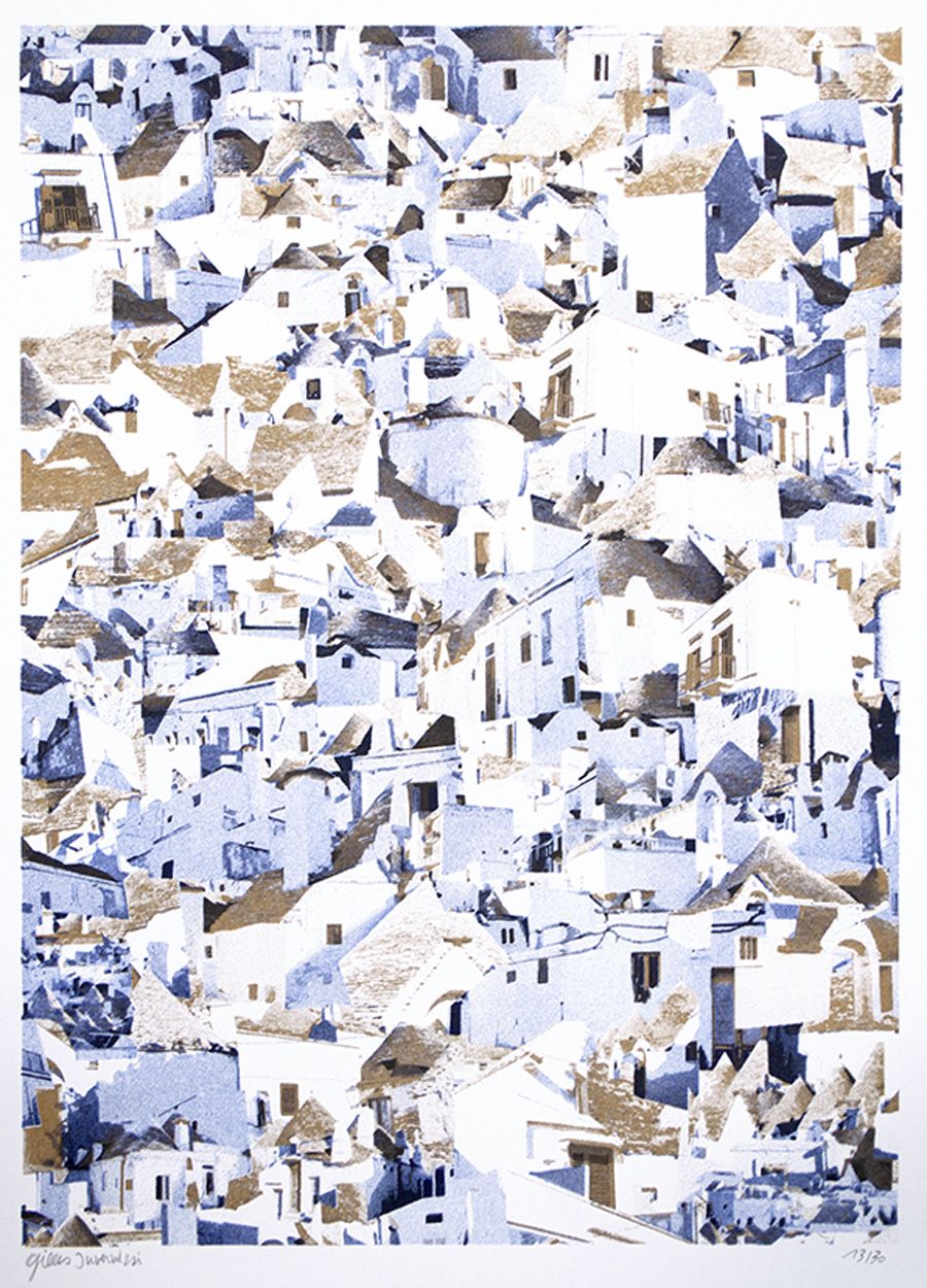 Risographie figuratif petit format ALBEROBELLO LES POUILLES (ITALIE) – GILLES INVERNIZZI – 30 × 40 cm