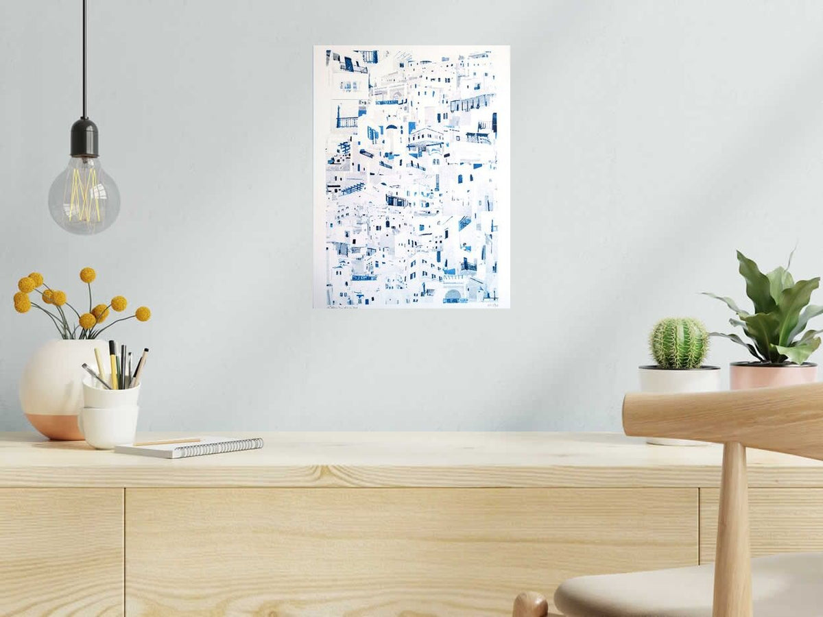 Risographie AMORGOS (GRECE) de GILLES INVERNIZZI dans un intérieur – 30 × 40 cm