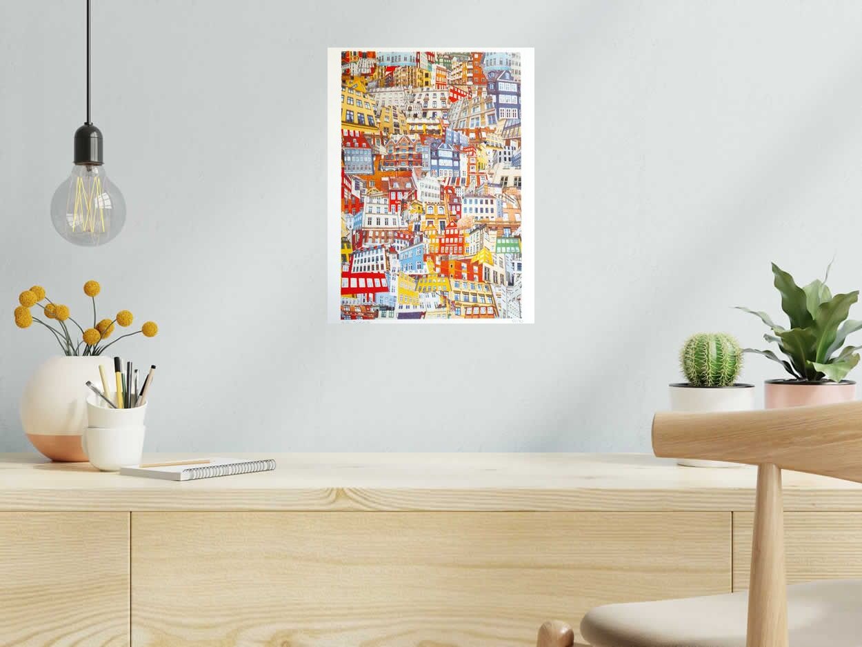 Risographie COPENHAGUE (DANEMARK) de GILLES INVERNIZZI dans un intérieur – 30 × 40 cm