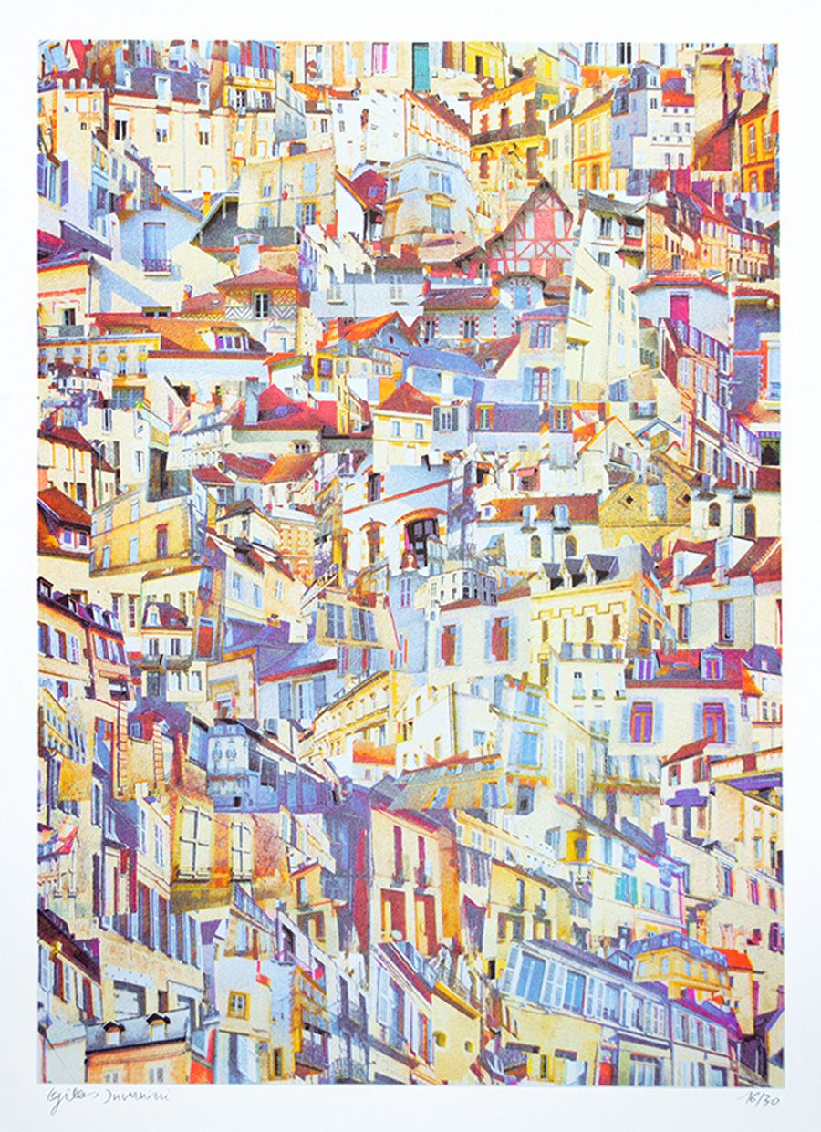 Risographie figuratif petit format MOULINS (FRANCE) – GILLES INVERNIZZI – 30 × 40 cm