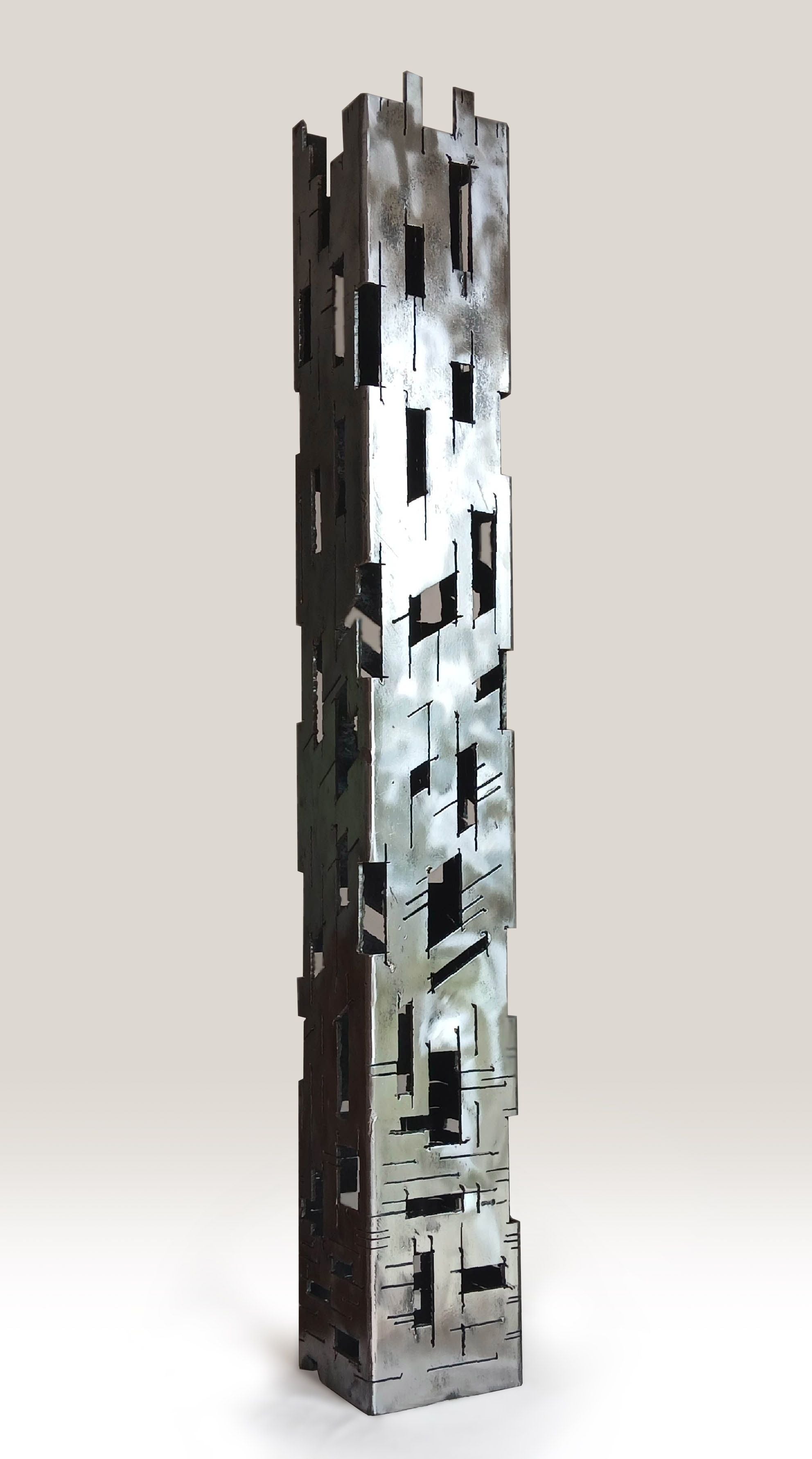 Sculpture graphique moyen format argent Building 23 – JEROME POUMES – 12 × 96 cm