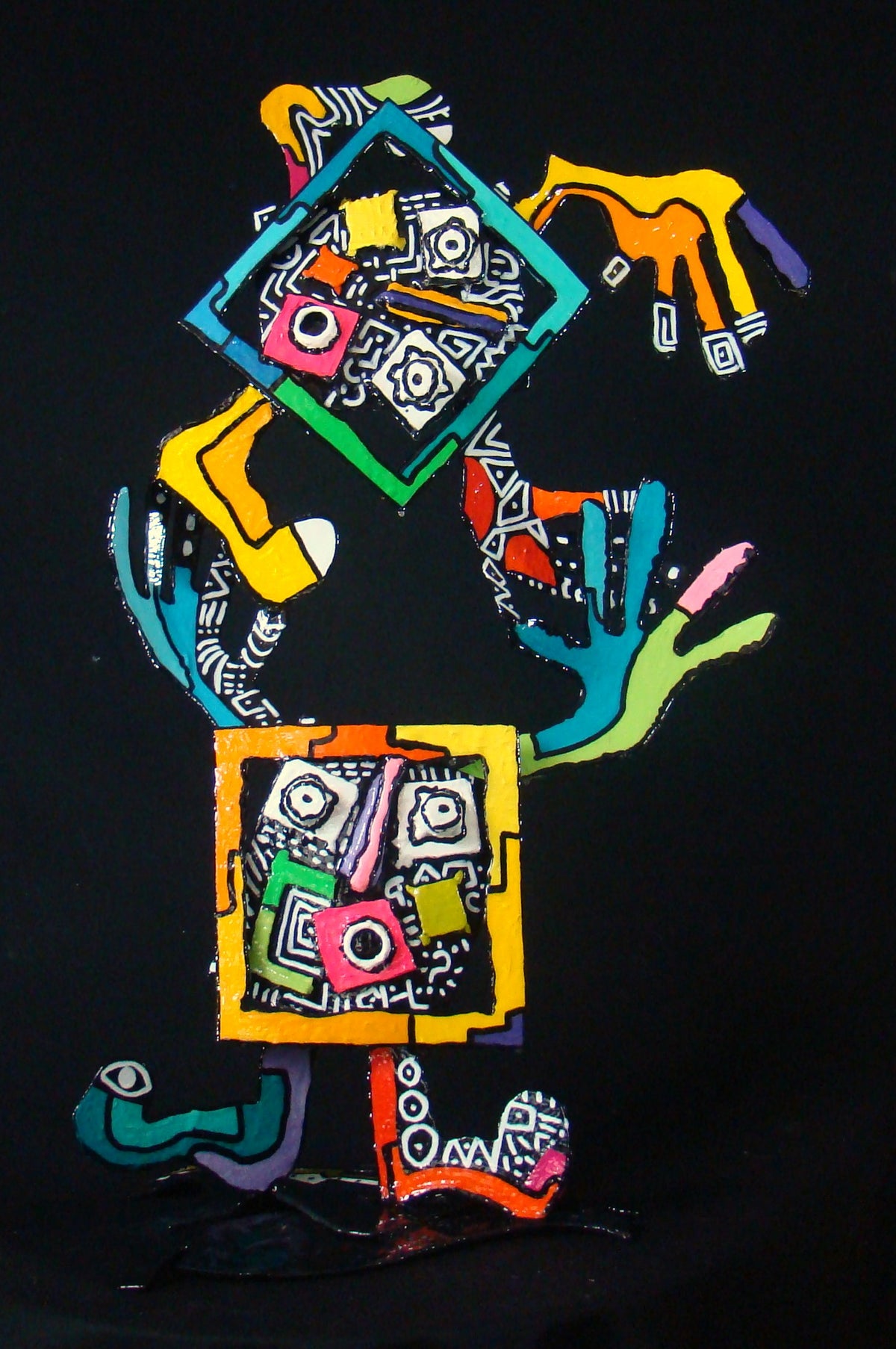 Sculpture en métal acrylique technique mixte multicolore de MICHADU, 40 x 80 cm, pièce unique
