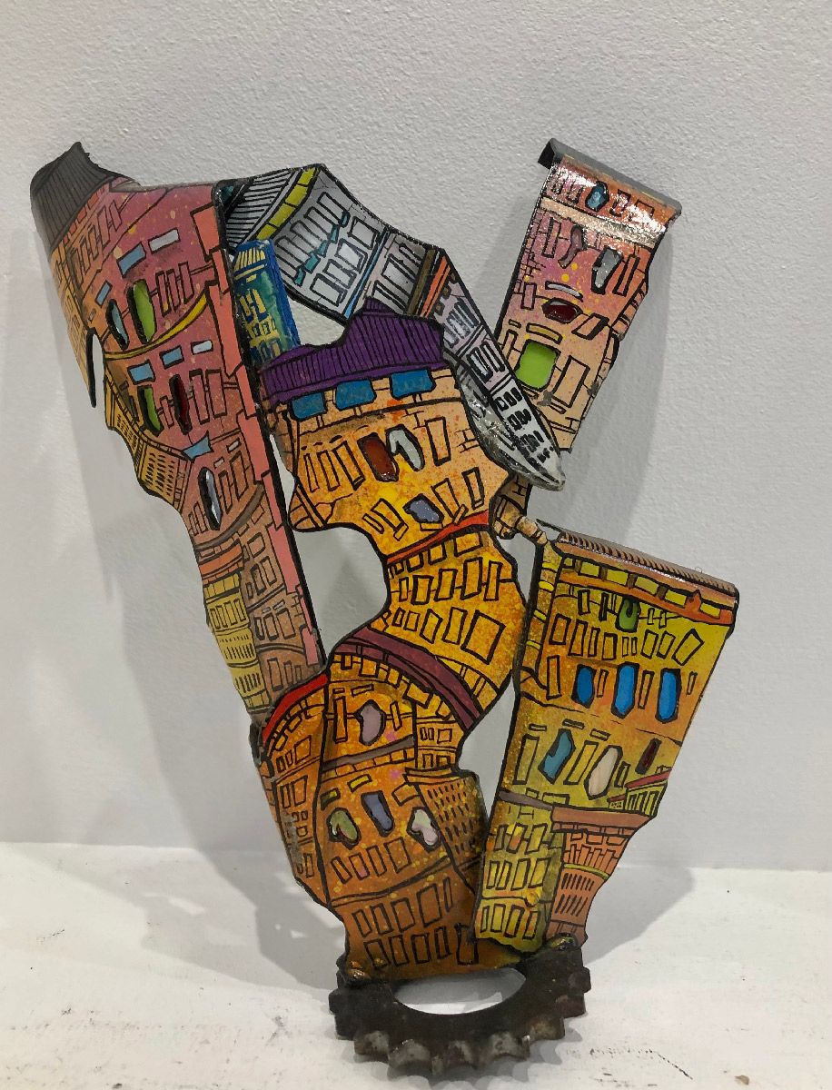 Sculpture mer petit format orange Ville – EMER – 18 × 24 cm